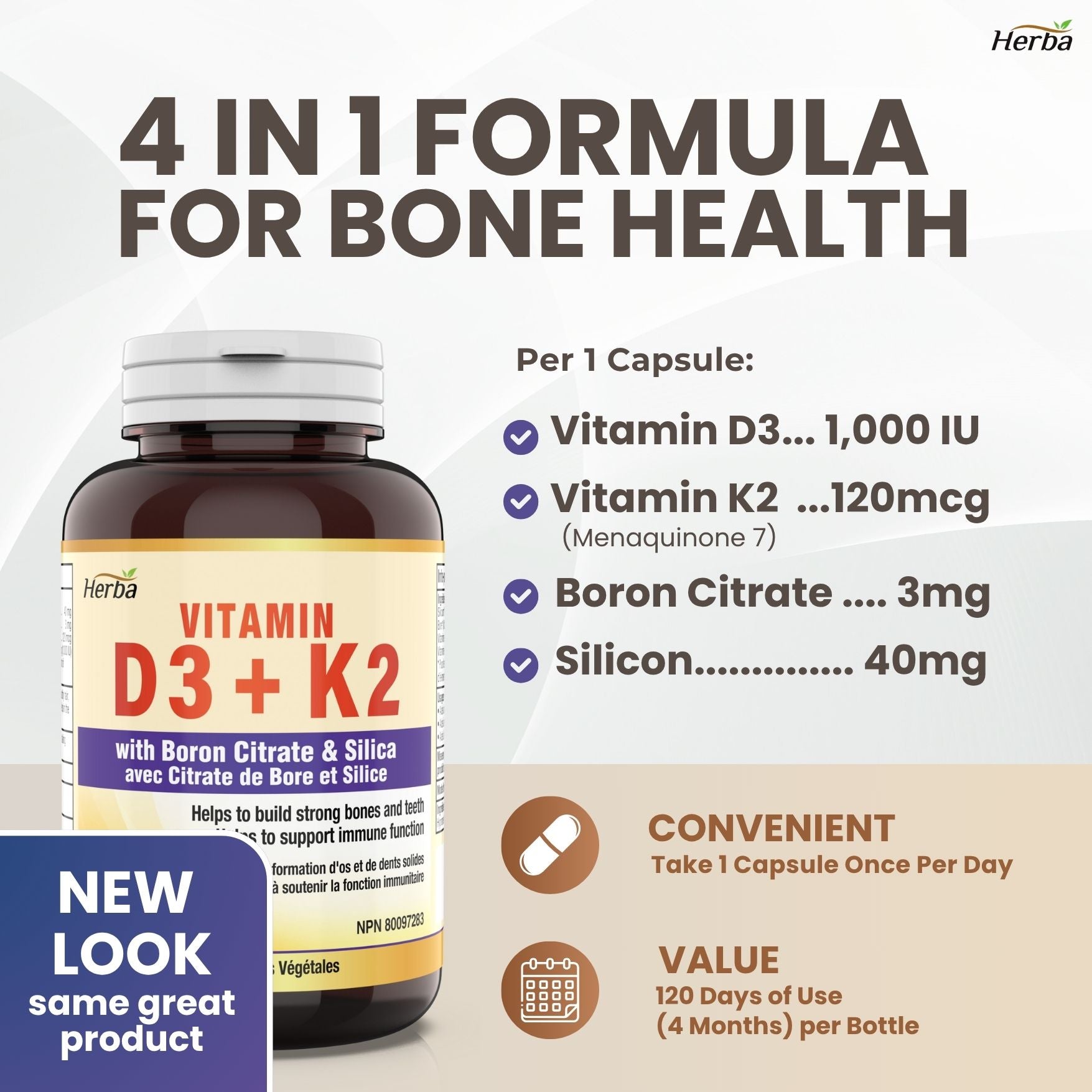 Vitamin D3 + K2 with Boron Supplement - 120 Vegetable Capsules | Vitamin K2 MK-7 and Vitamin D3 1000 IU