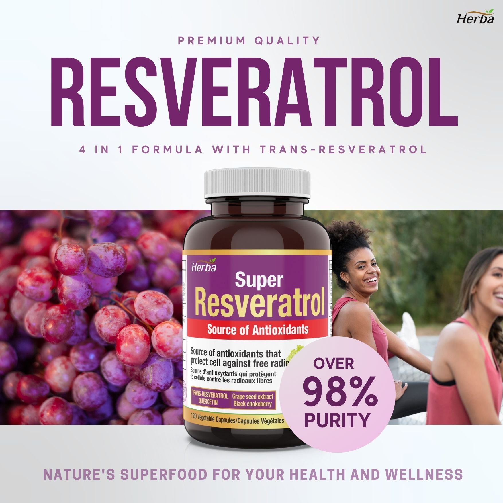 Resveratrol Supplement - 120 Capsules | Trans-Resveratrol with Echinacea, Quercetin, Grape Seed Extract, and Aronia