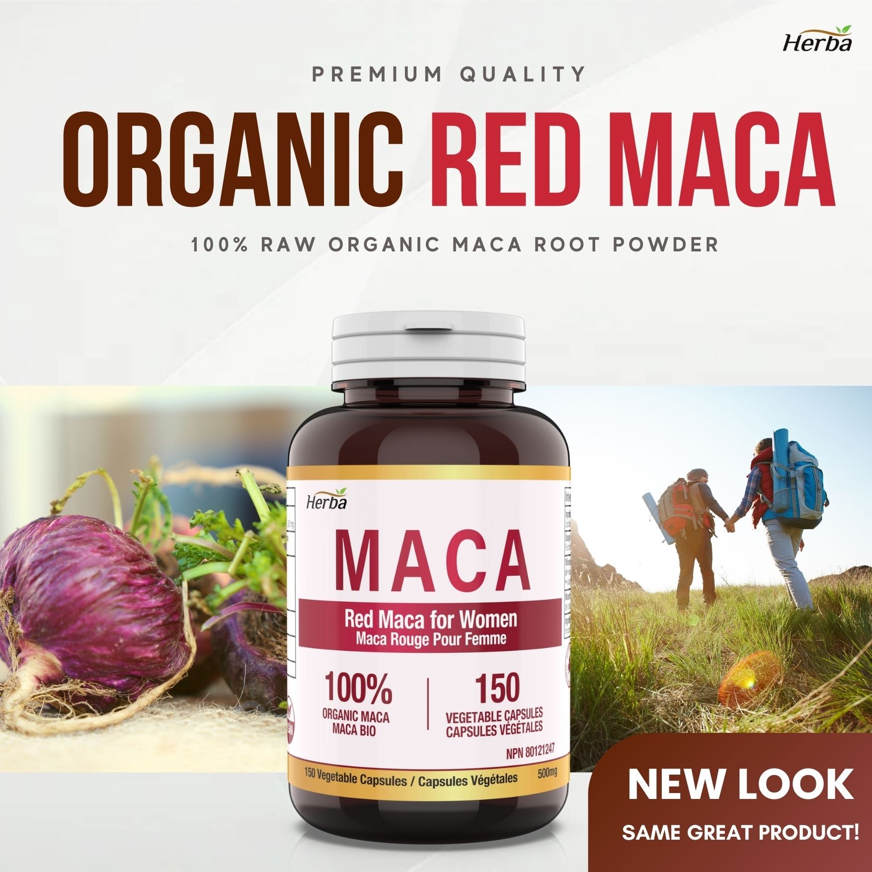 Gélules de Maca rouge biologique pour femme – 500 mg, 150 gélules
