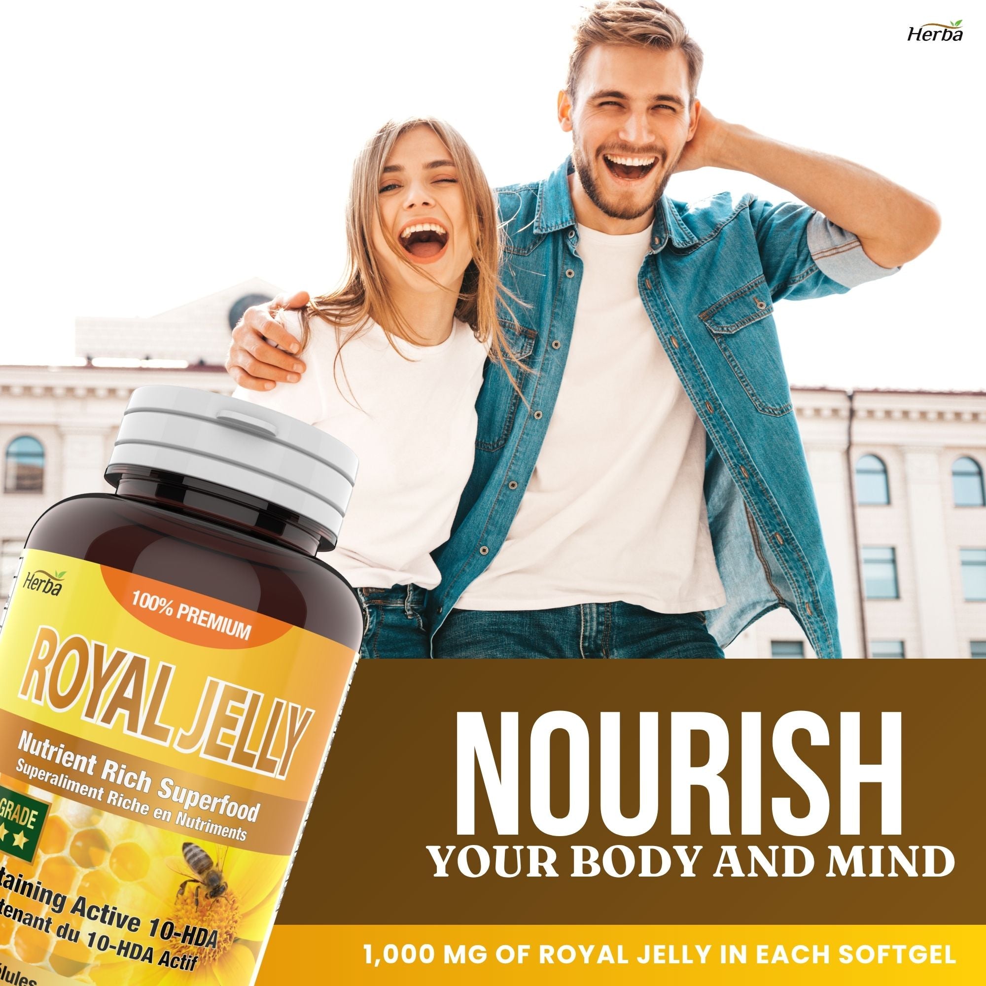 Capsules de gelée royale 1000mg - 120 gélules molles | Fabriqué au Canada