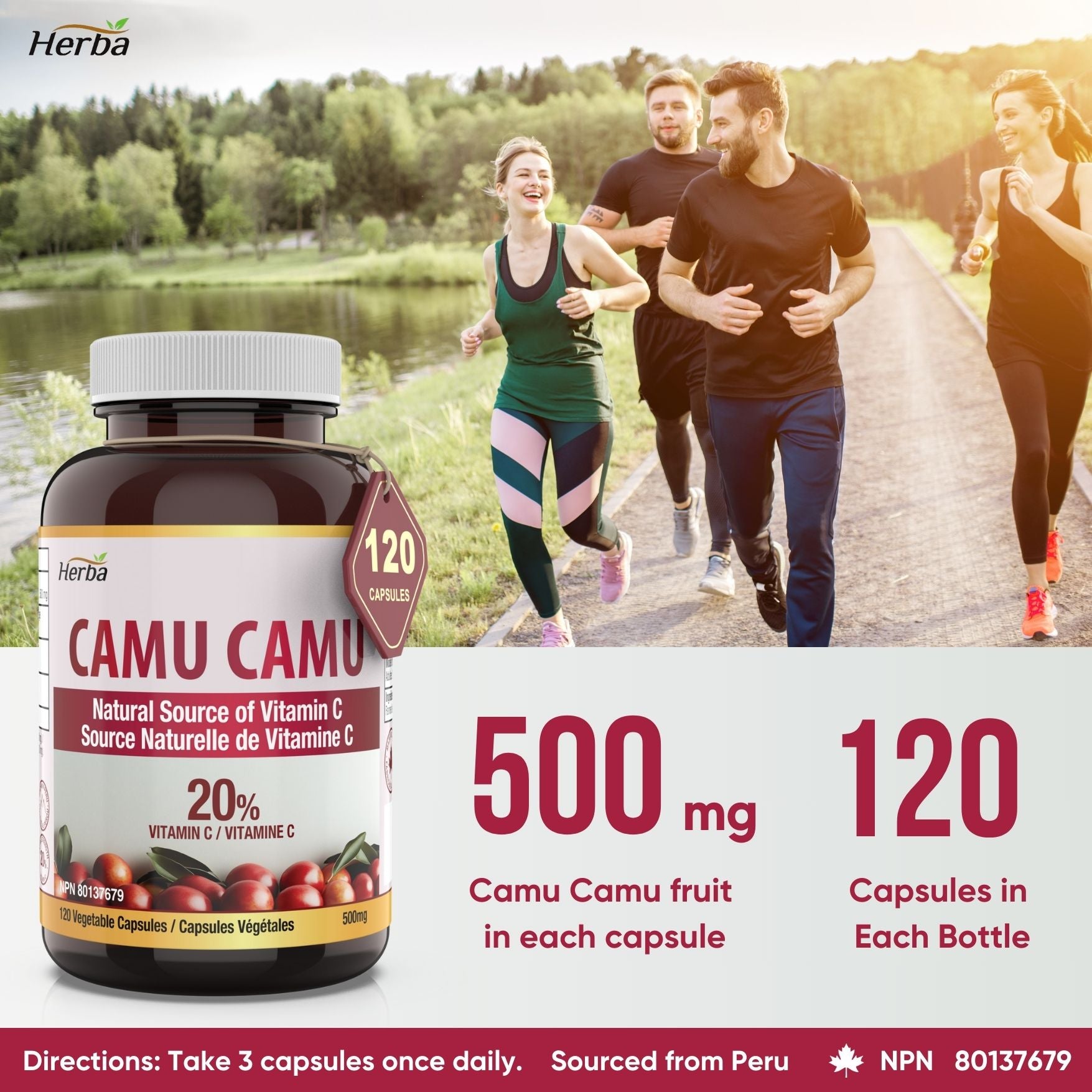 Capsules de Camu Camu 500mg - 120 Capsules | 20% Vitamine C Naturelle | Fabriqué au Canada