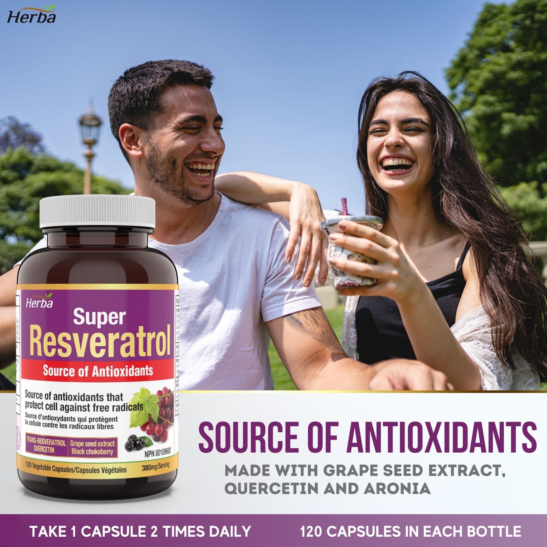 Resveratrol Supplement - 120 Capsules | Trans-Resveratrol with Echinacea, Quercetin, Grape Seed Extract, and Aronia