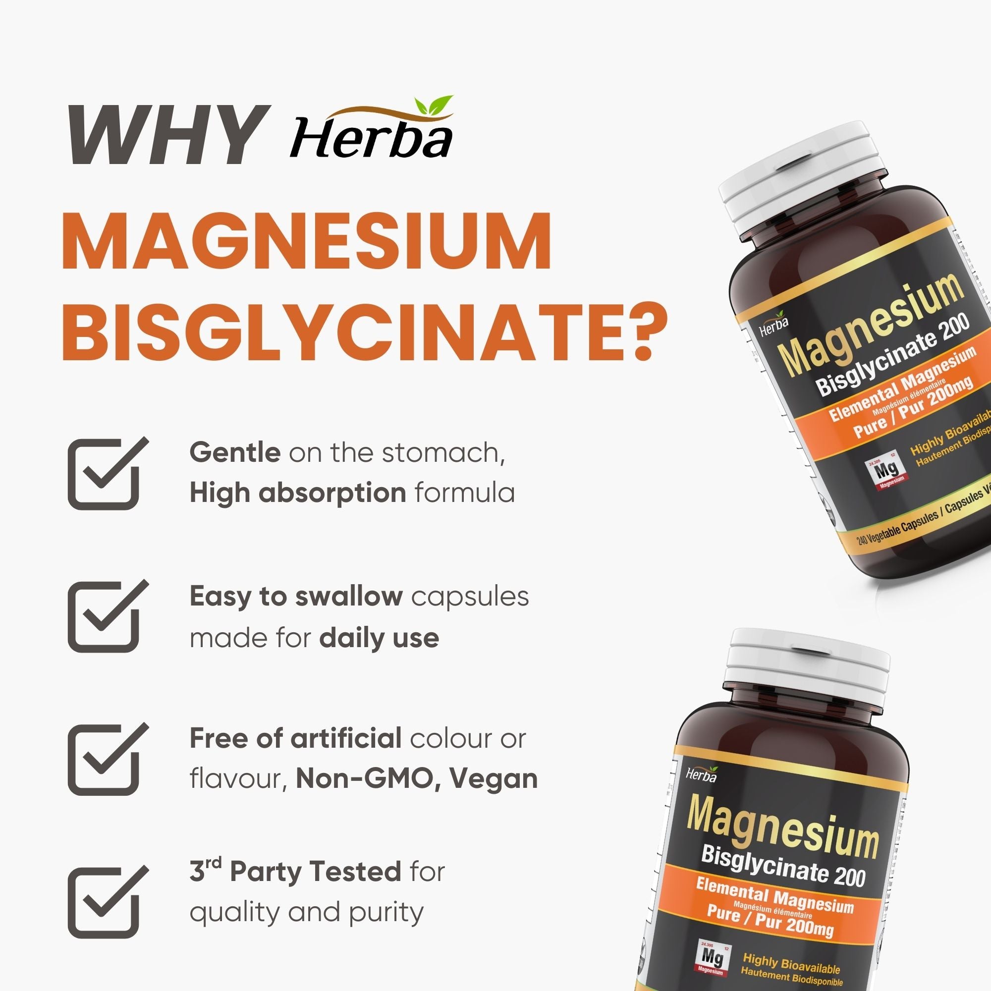 Bisglycinate de Magnésium 200mg - 240 Gélules Végétales