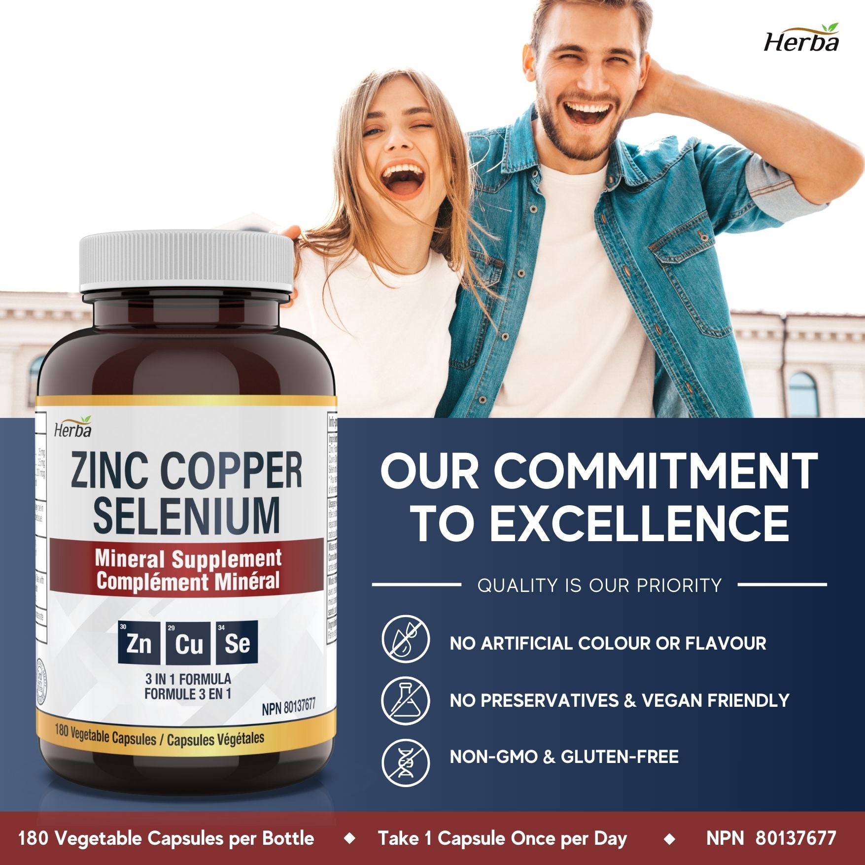 Zinc Copper Selenium Supplement - 180 Capsules | Made in Canada