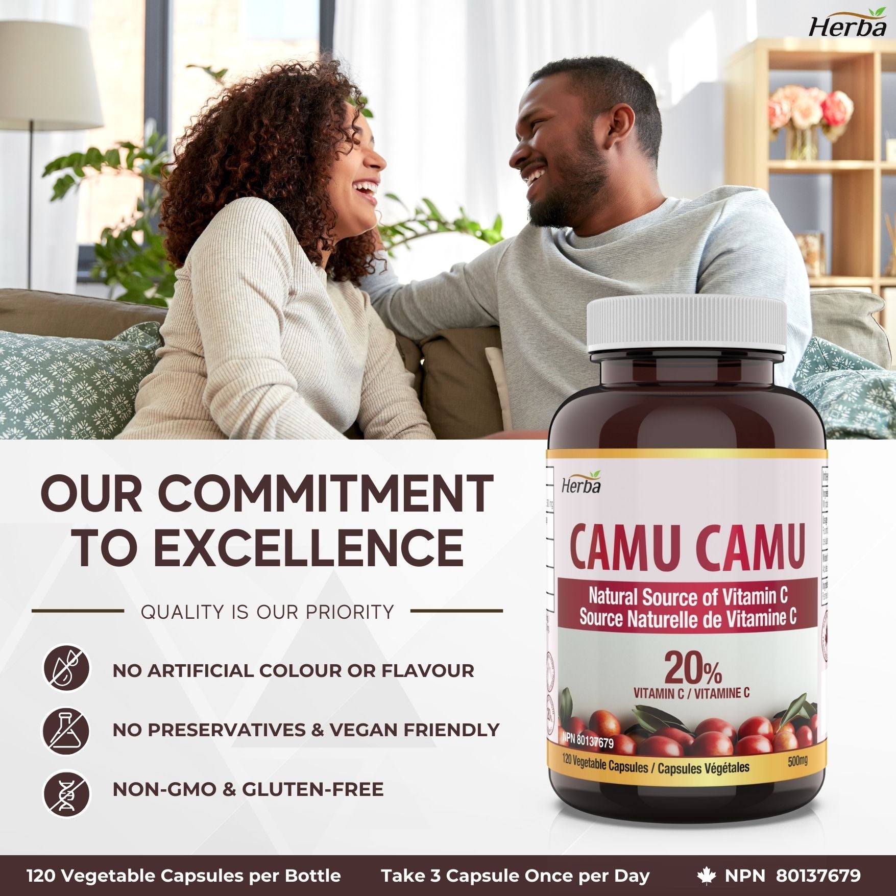 Capsules de Camu Camu 500mg - 120 Capsules | 20% Vitamine C Naturelle | Fabriqué au Canada