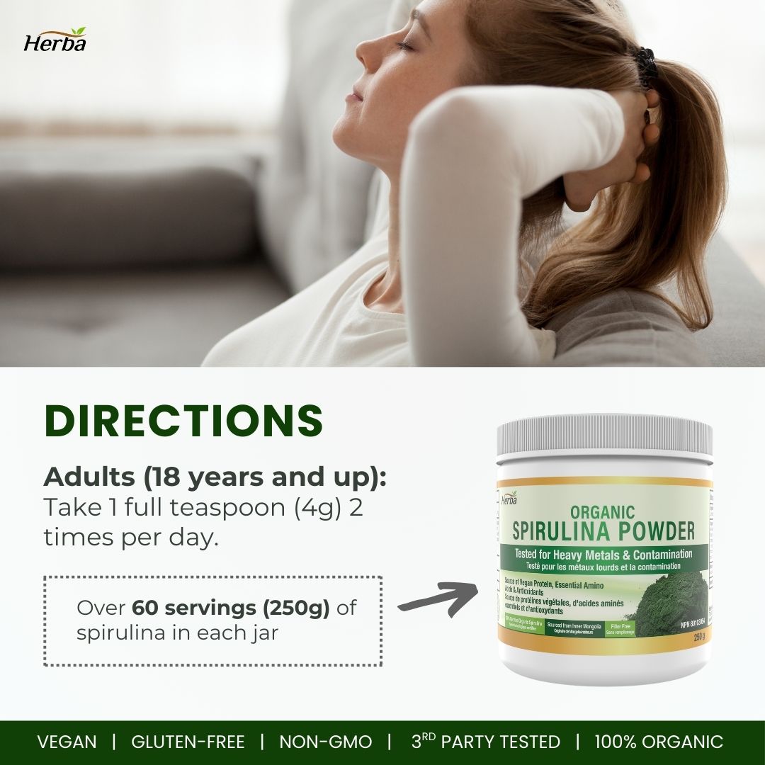 Poudre de Spiruline Bio 250g - 100% Bio & Fabriqué au Canada
