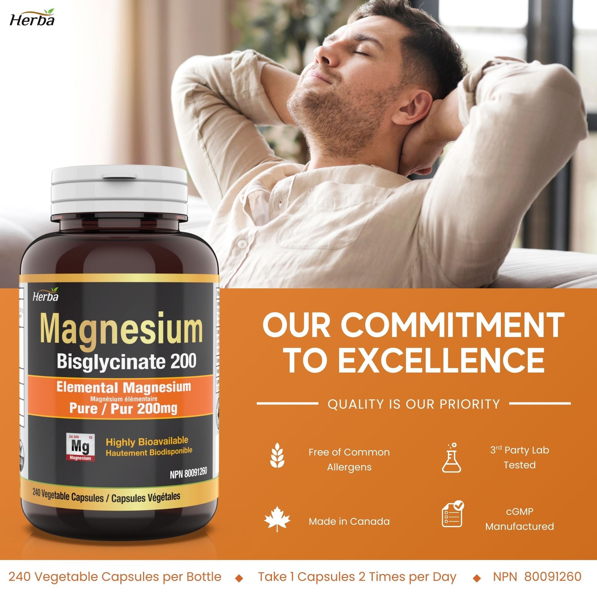 Bisglycinate de Magnésium 200mg - 240 Gélules Végétales