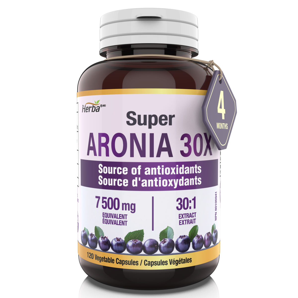 Aronia Berry Extract 250mg – 120 Capsules | 7500mg Fruit Equivalent | 30:1 Aronia Extract Supplement