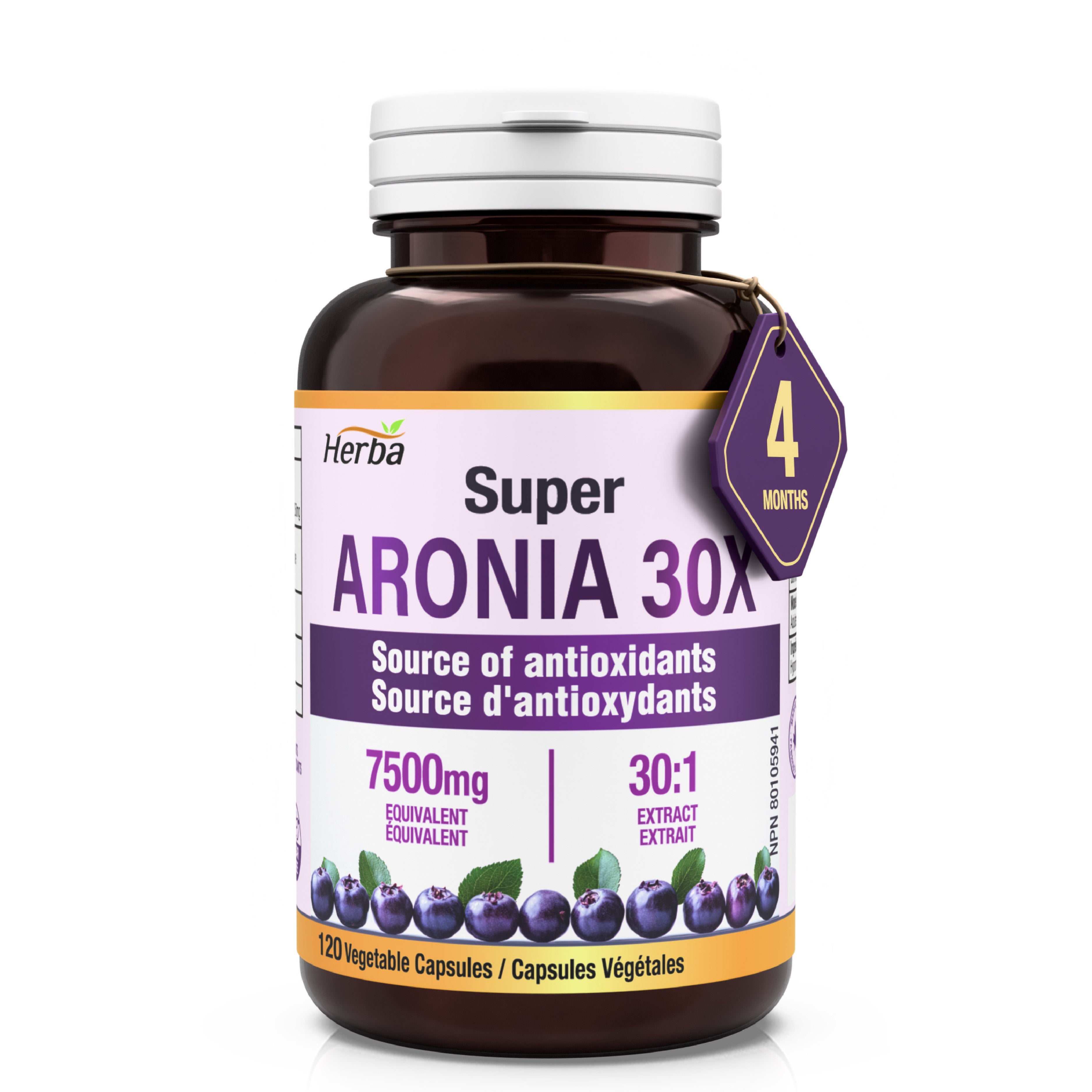 Aronia Berry Extract 250mg – 120 Capsules | 7500mg Fruit Equivalent | 30:1 Aronia Extract Supplement