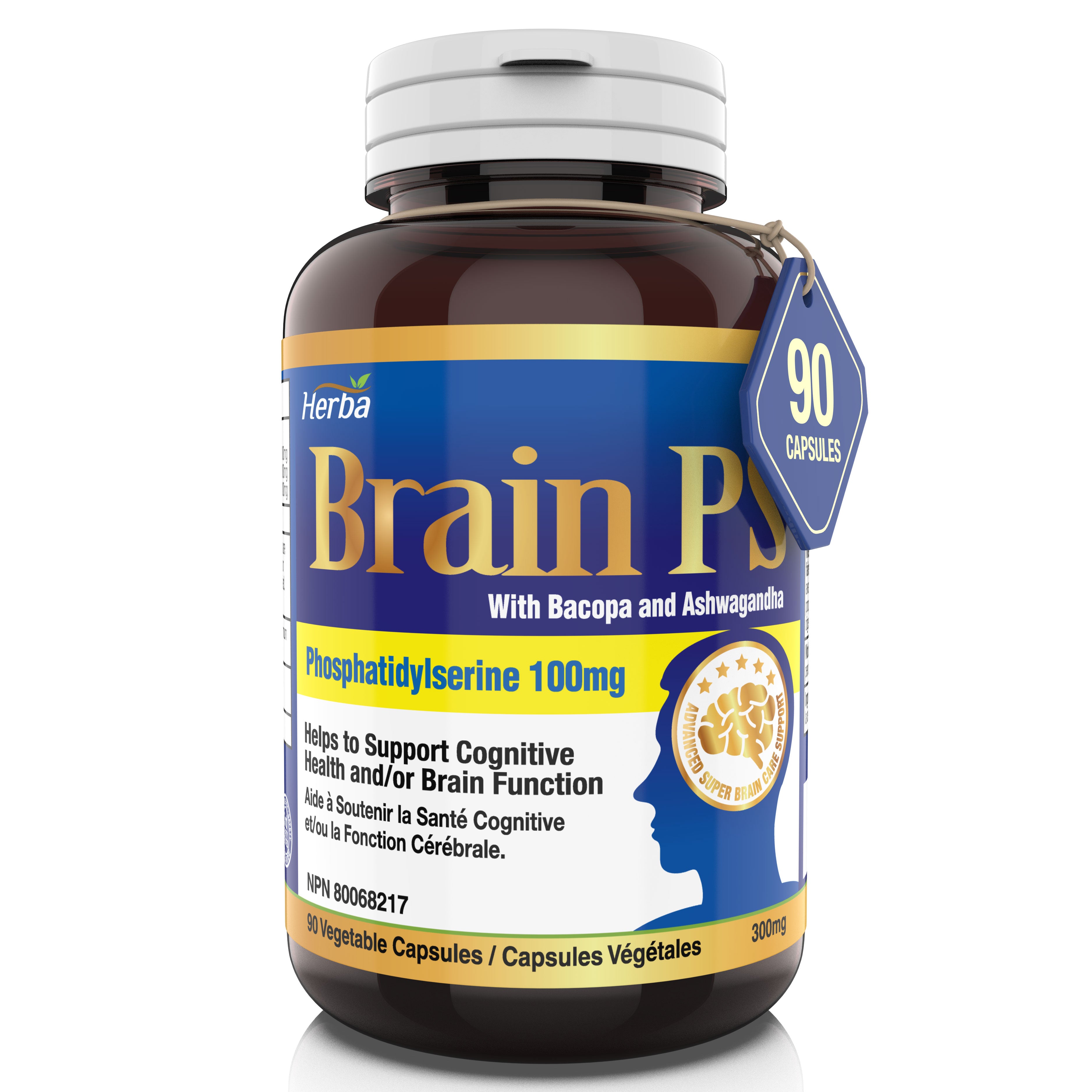Brain PS - 90 Capsules | Brain Supplement with Phosphatidylserine, Bacopa Monnieri, and Ashwagandha