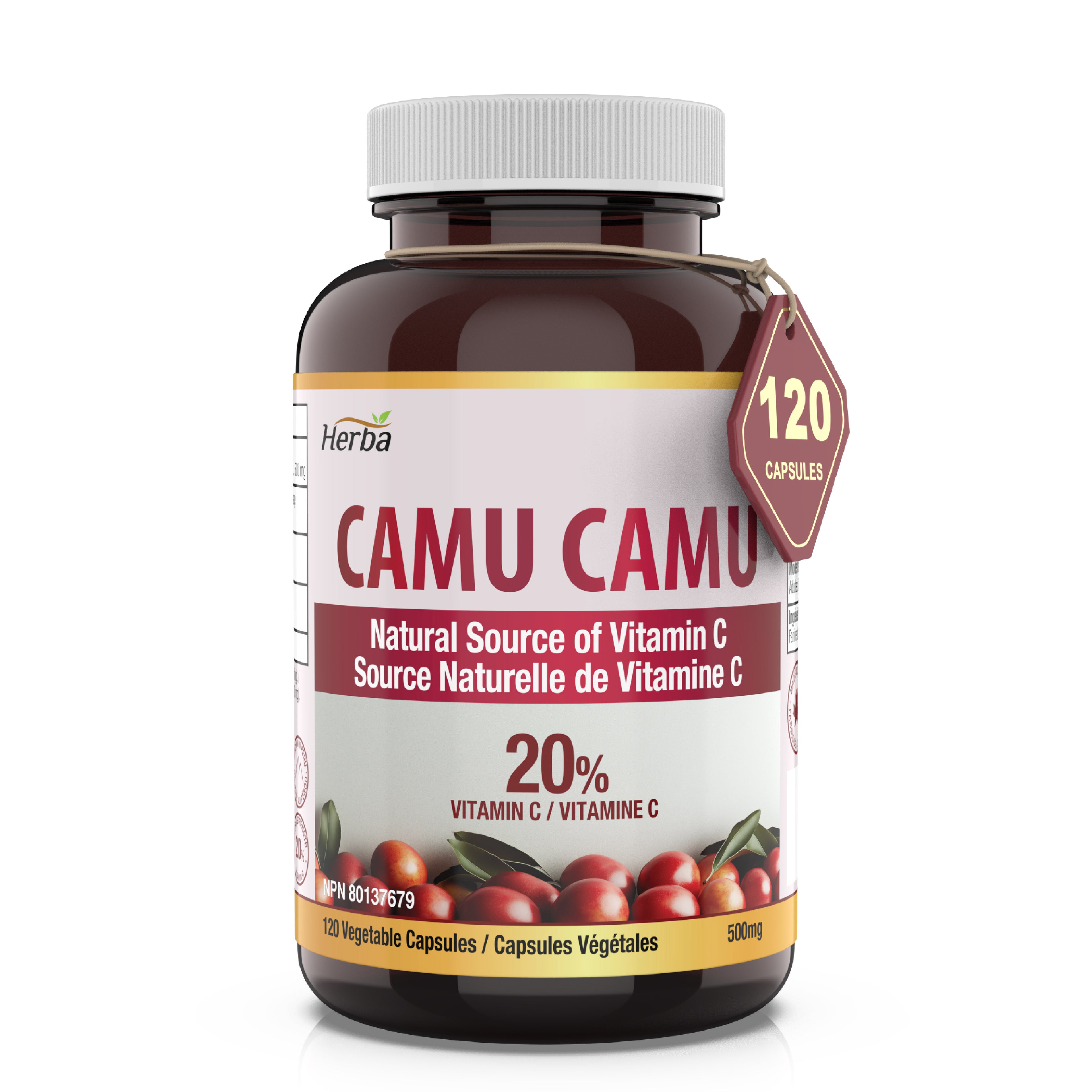 Capsules de Camu Camu 500mg - 120 Capsules | 20% Vitamine C Naturelle | Fabriqué au Canada