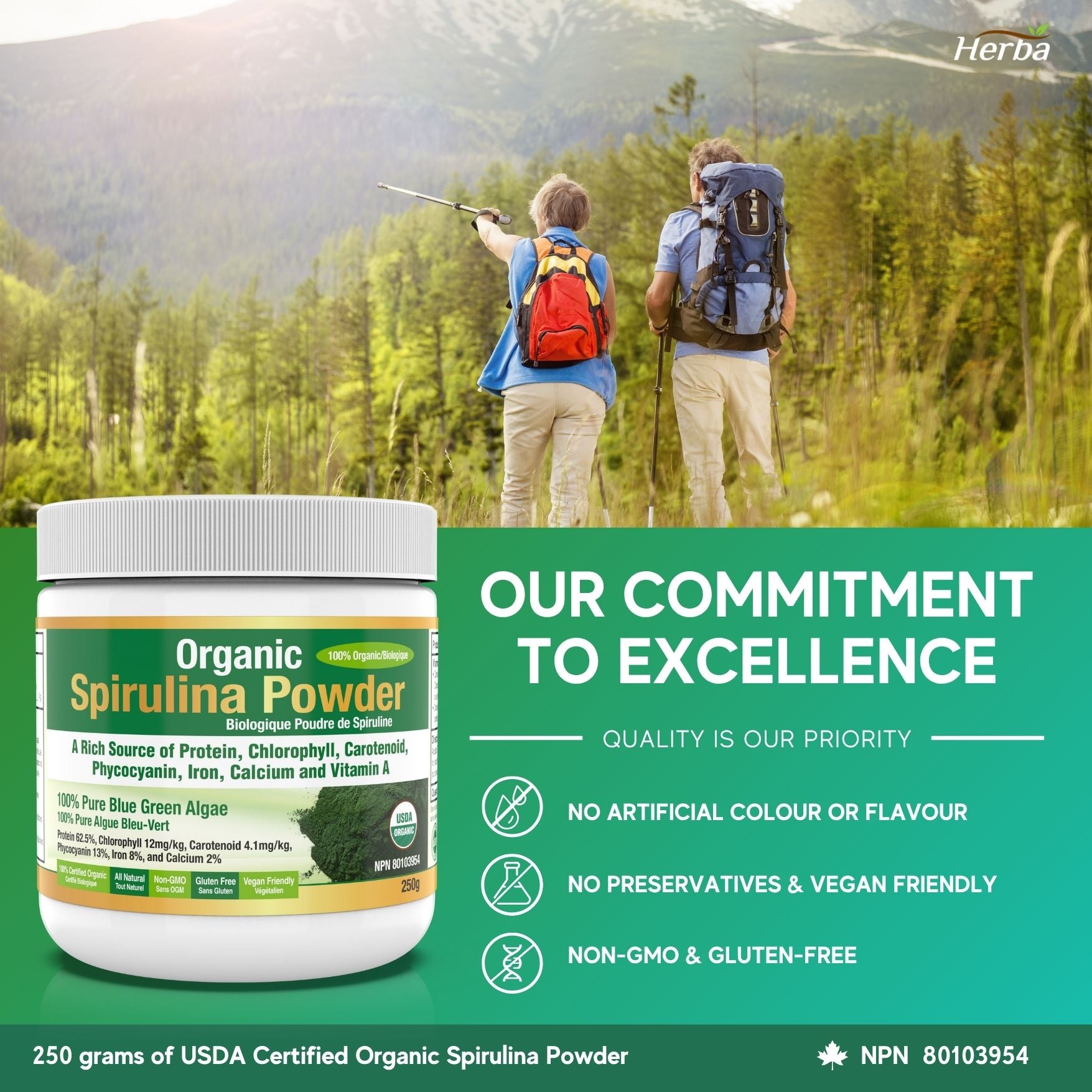 Poudre de Spiruline Bio 250g - 100% Bio & Fabriqué au Canada