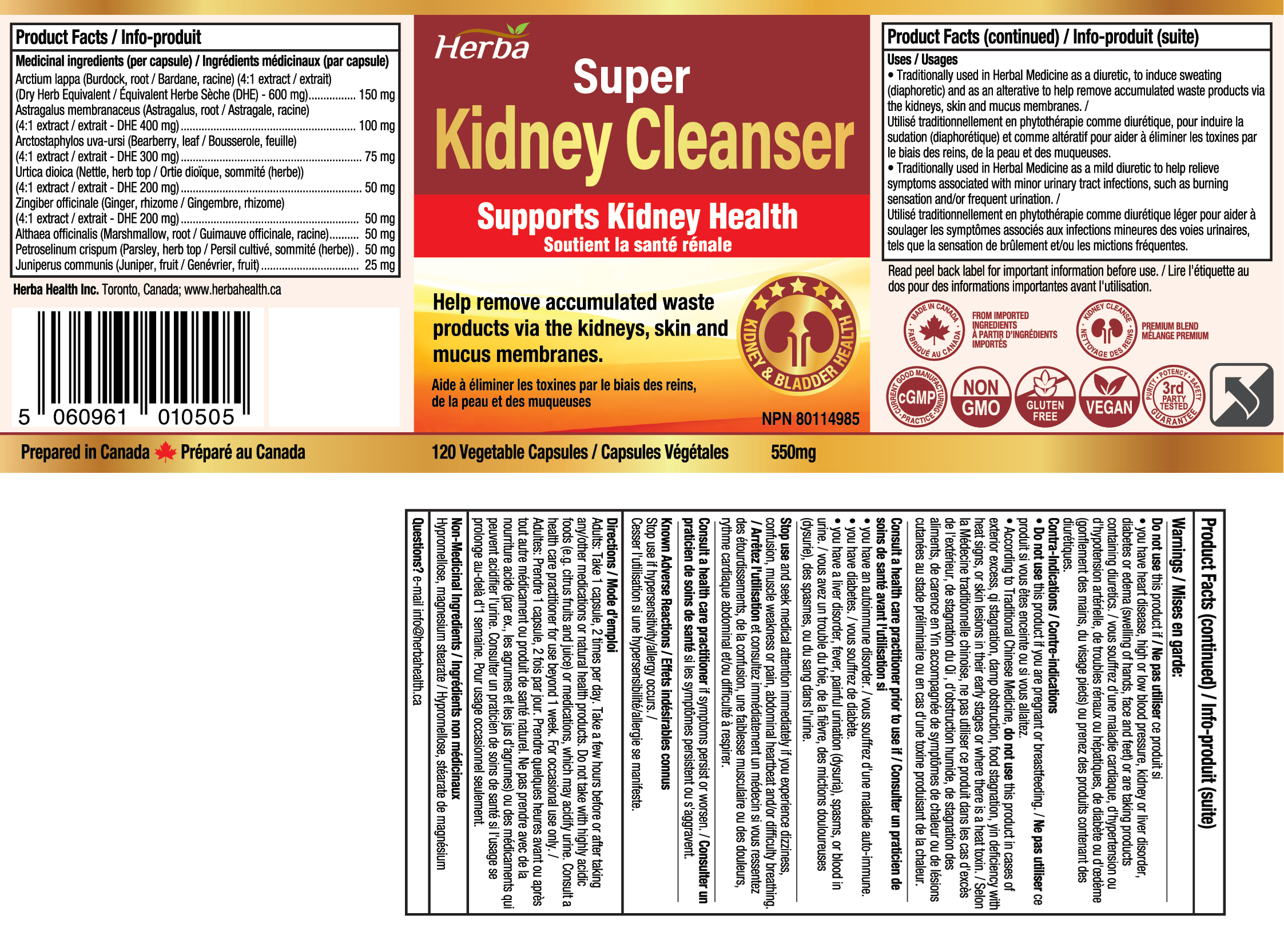 Kidney Cleanse Supplement – 120 Capsules | 8 Natural Ingredients to Support Kidney and Bladder Health