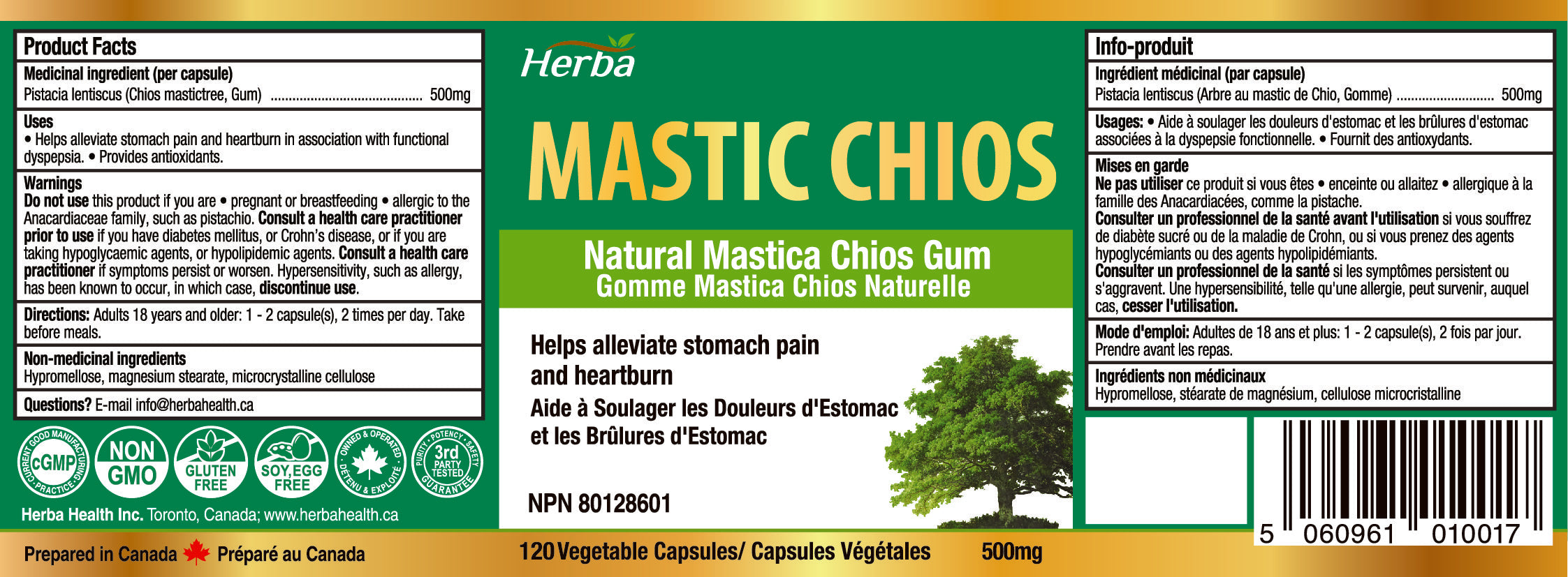 Mastic Gum 500mg - 120 Capsules | Made in Canada