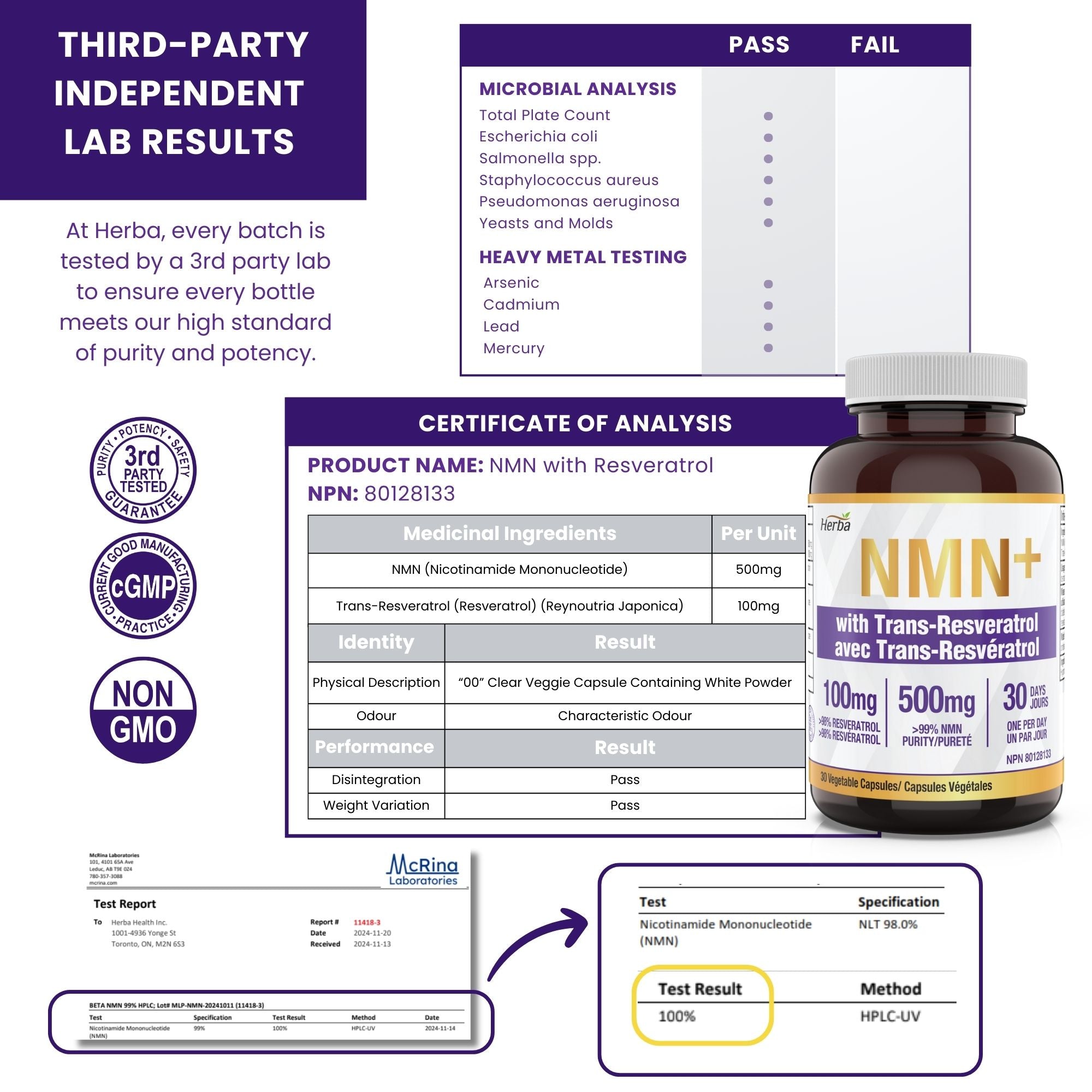 Supplément de NMN + Resvératrol - 600mg | Fabriqué au Canada | 30 capsules de légumes