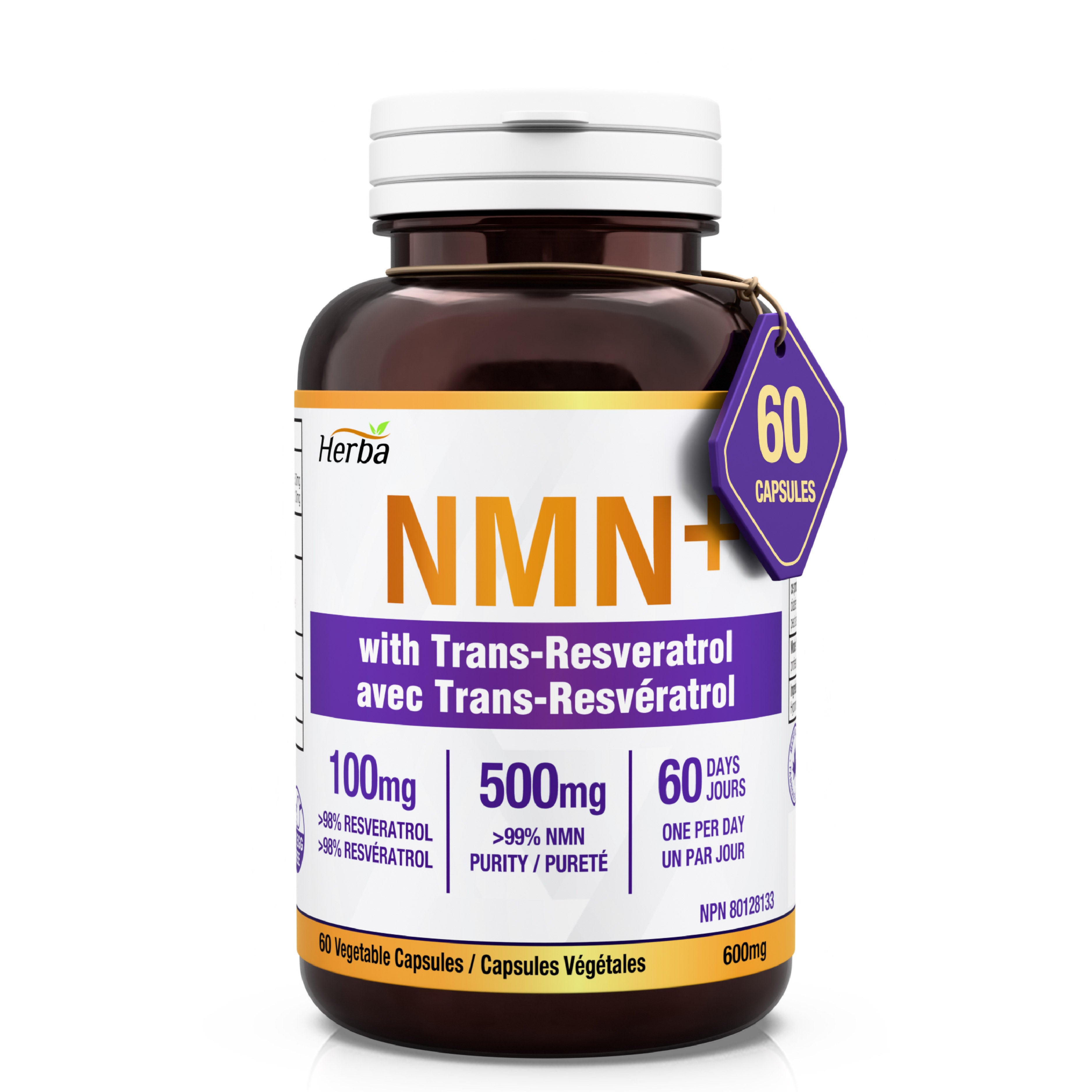 Supplément NMN + Resvératrol - 600 mg | Fabriqué au Canada | 60 Gélules Végétales