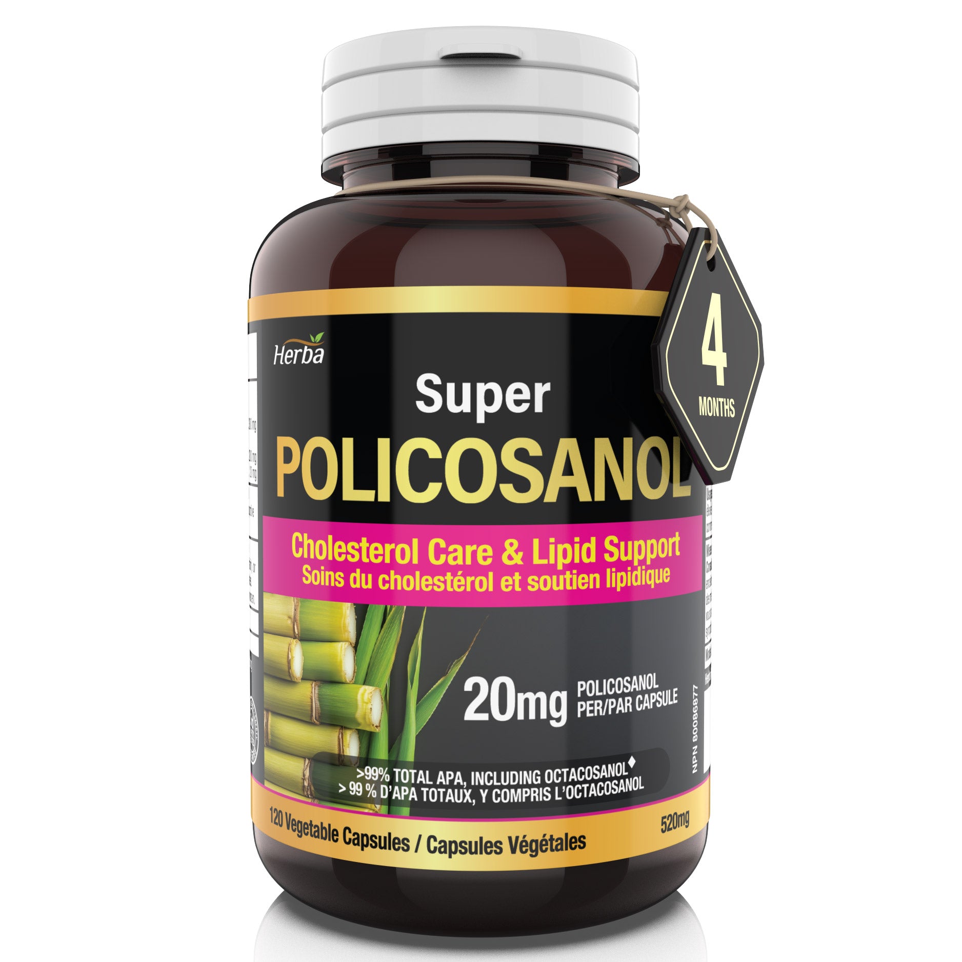 Policosanol 20 mg avec fenugrec et esters de stérols végétaux - 120 gélules végétales
