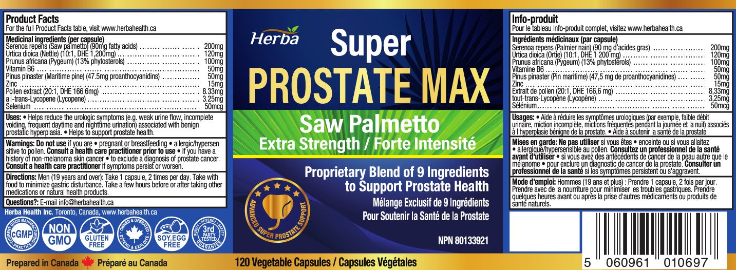 Prostate Max - Prostate Supplement for Men – 120 Capsules | 9 Natural Ingredients