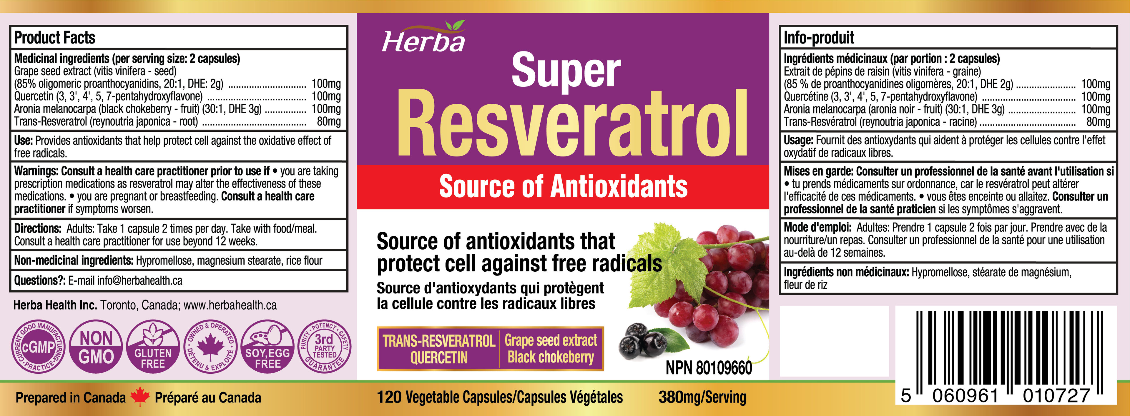 Resveratrol Supplement - 120 Capsules | Trans-Resveratrol with Echinacea, Quercetin, Grape Seed Extract, and Aronia
