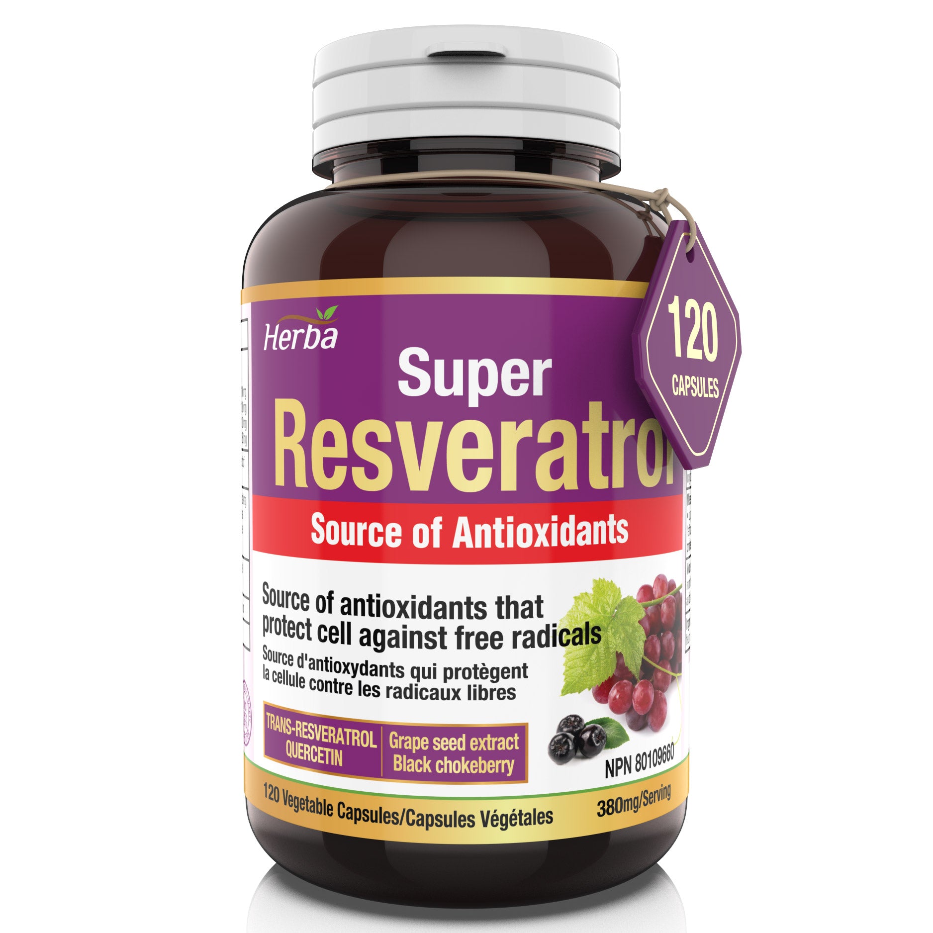 Complément de Resvératrol - 120 capsules | Trans-resvératrol avec échinacée, quercétine, extrait de pépins de raisin et aronia