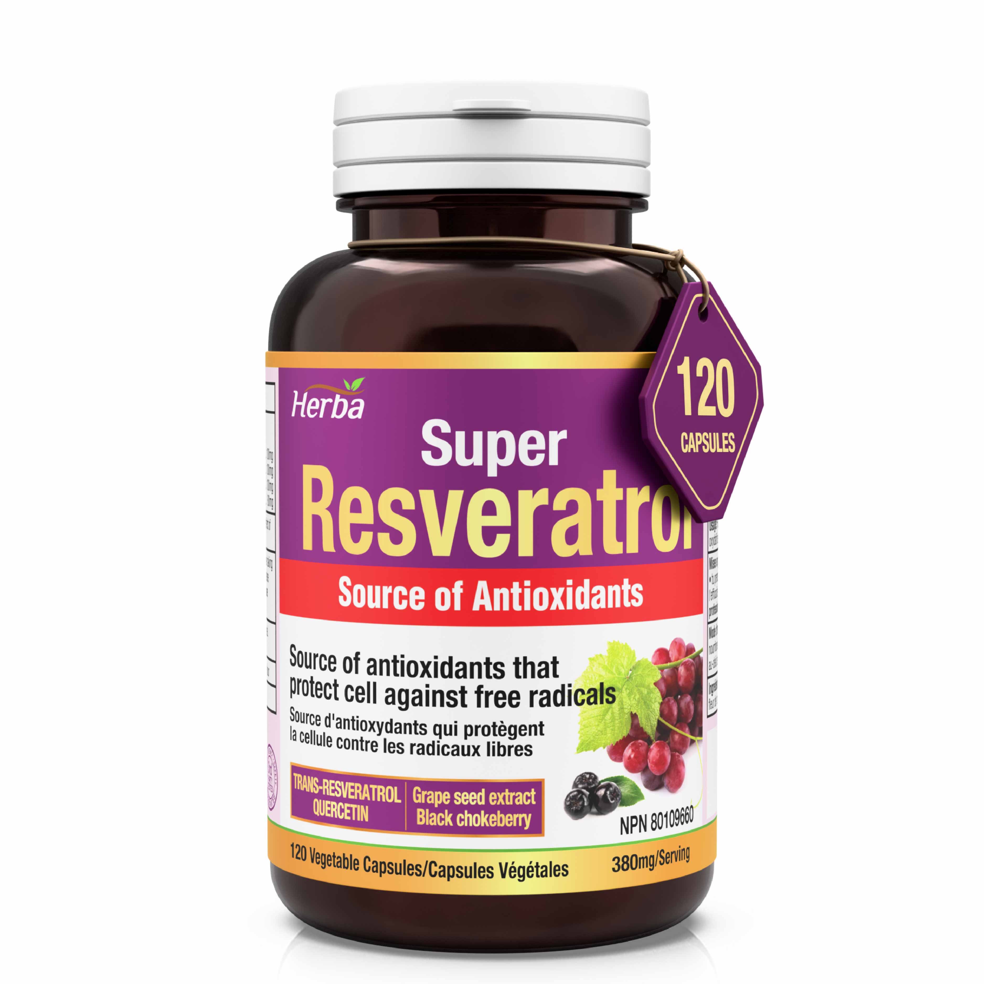 Complément de Resvératrol - 120 capsules | Trans-resvératrol avec échinacée, quercétine, extrait de pépins de raisin et aronia