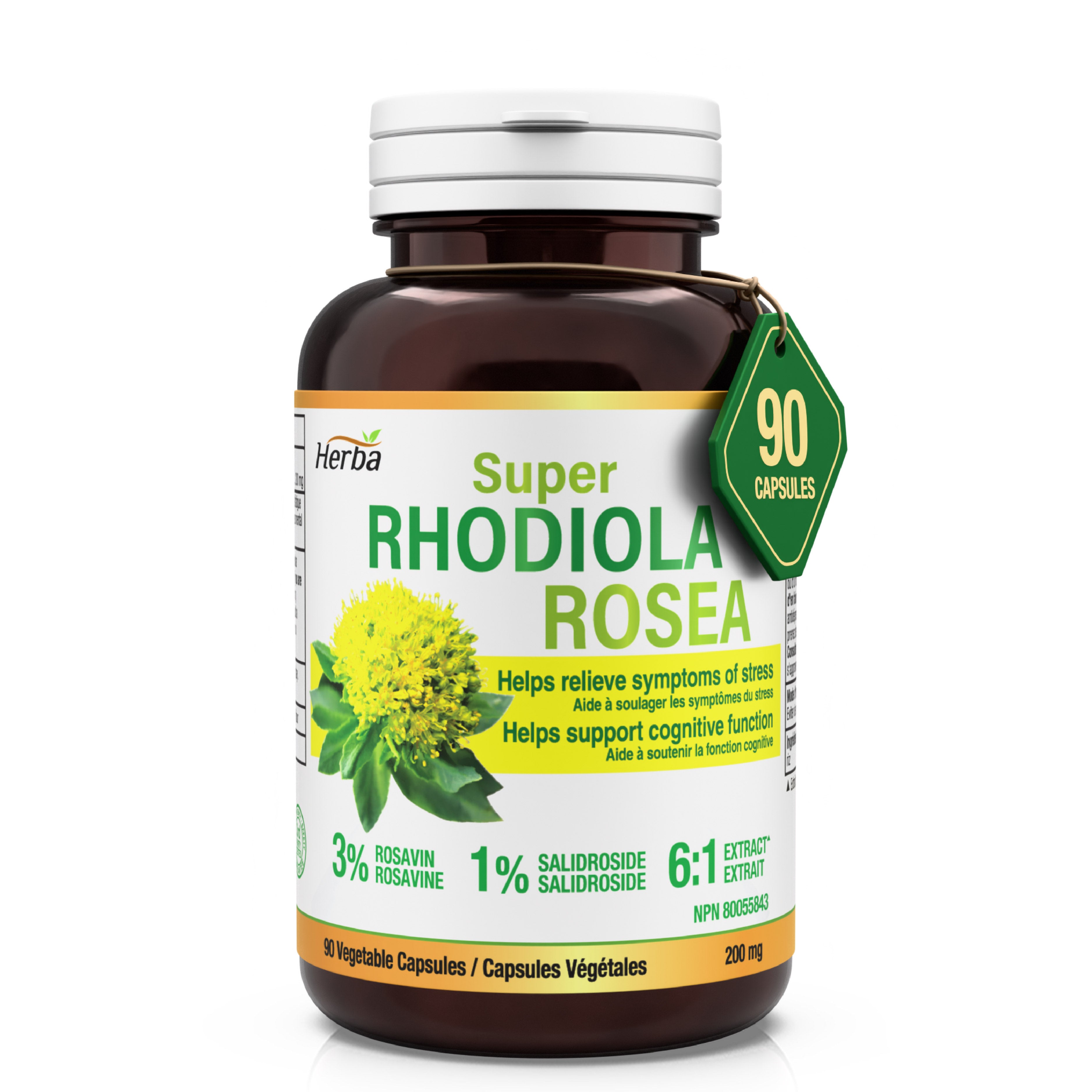 Rhodiola Rosea Supplement 200mg - 90 Vegetable Capsules | Made in Canada – 3% Rosavins and 1% Salidrosides