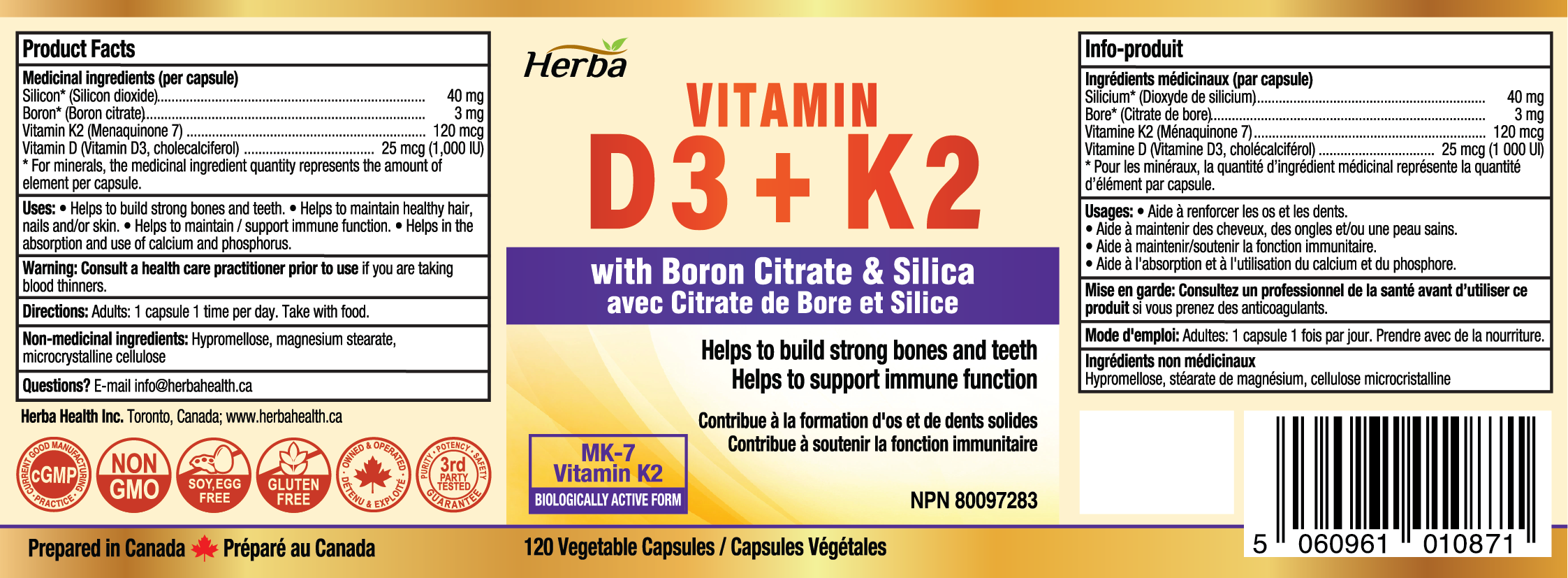 Vitamin D3 + K2 with Boron Supplement - 120 Vegetable Capsules | Vitamin K2 MK-7 and Vitamin D3 1000 IU