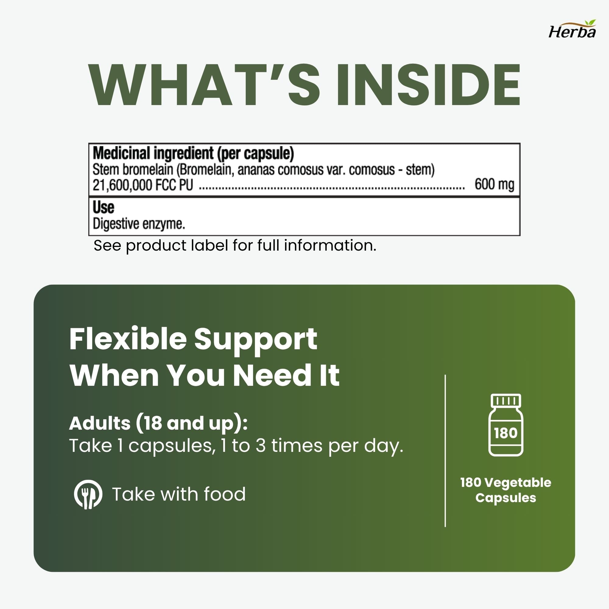 Supplément de bromélaïne 600 mg – 180 gélules | Puissance maximale de 2 400 GDU/g