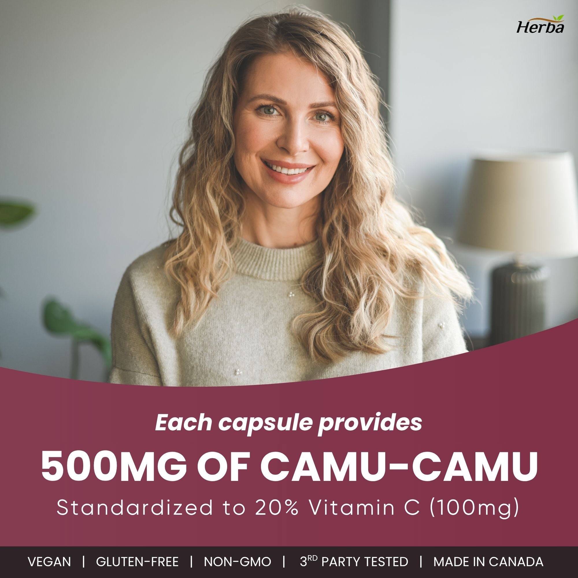 Capsules de Camu Camu 500mg - 120 Capsules | 20% Vitamine C Naturelle | Fabriqué au Canada