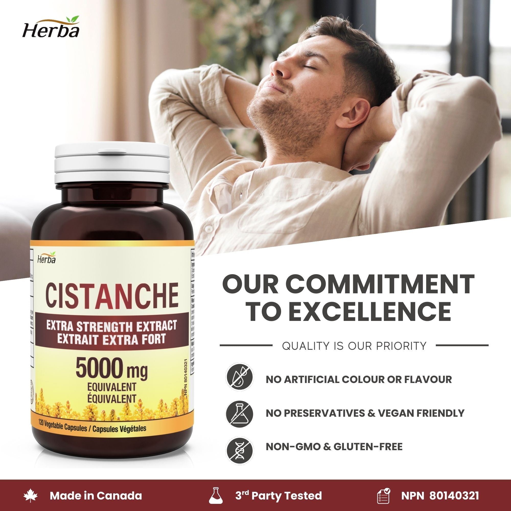 Capsules de Cistanche Tubulosa – 120 Capsules | 5 000 mg Équivalent | Extrait 10:1 | Fabriqué au Canada
