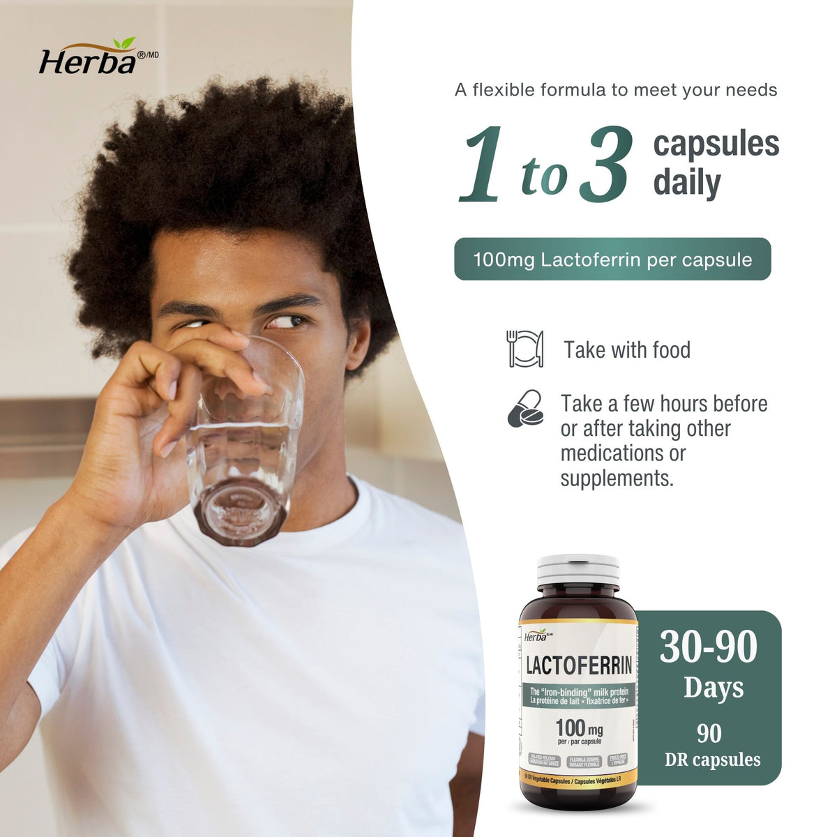 Lactoferrin Supplement 100mg - 90 DR Capsules | Made in Canada