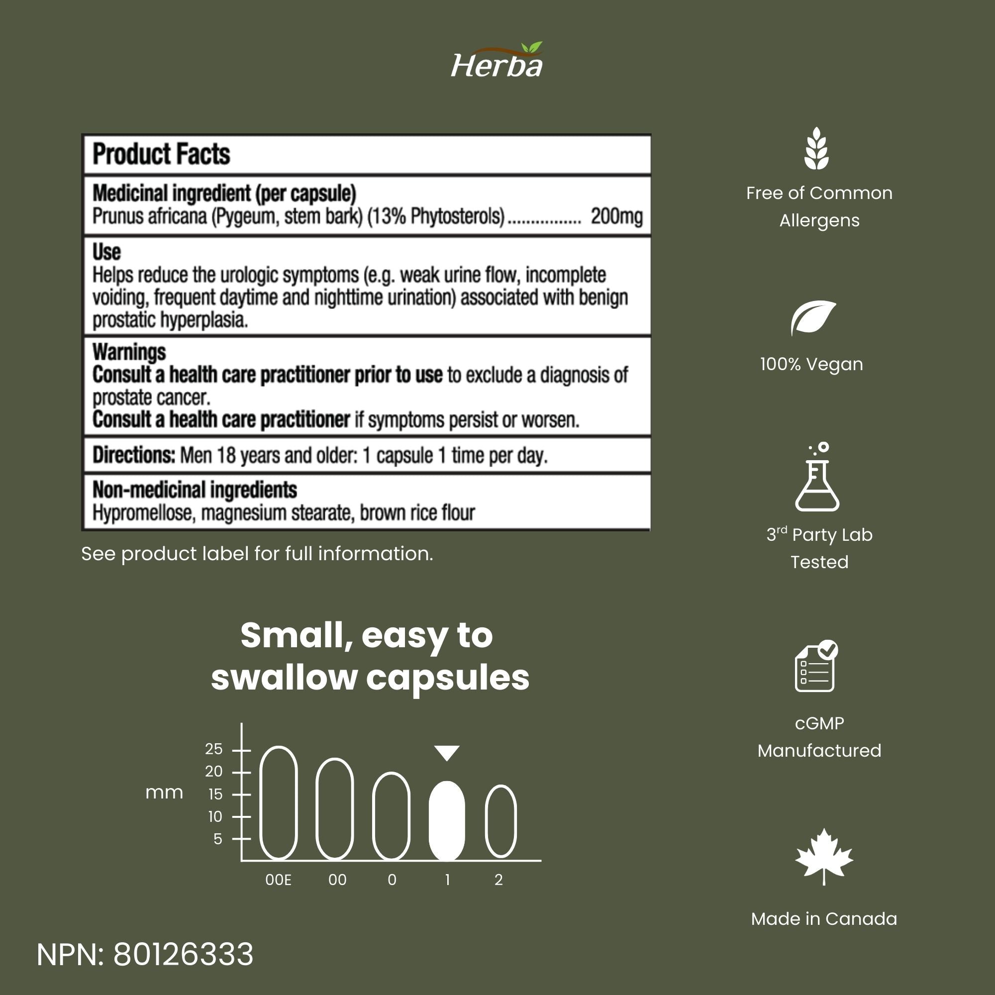 Pygeum Supplement 200mg – 100 Capsules | Made in Canada