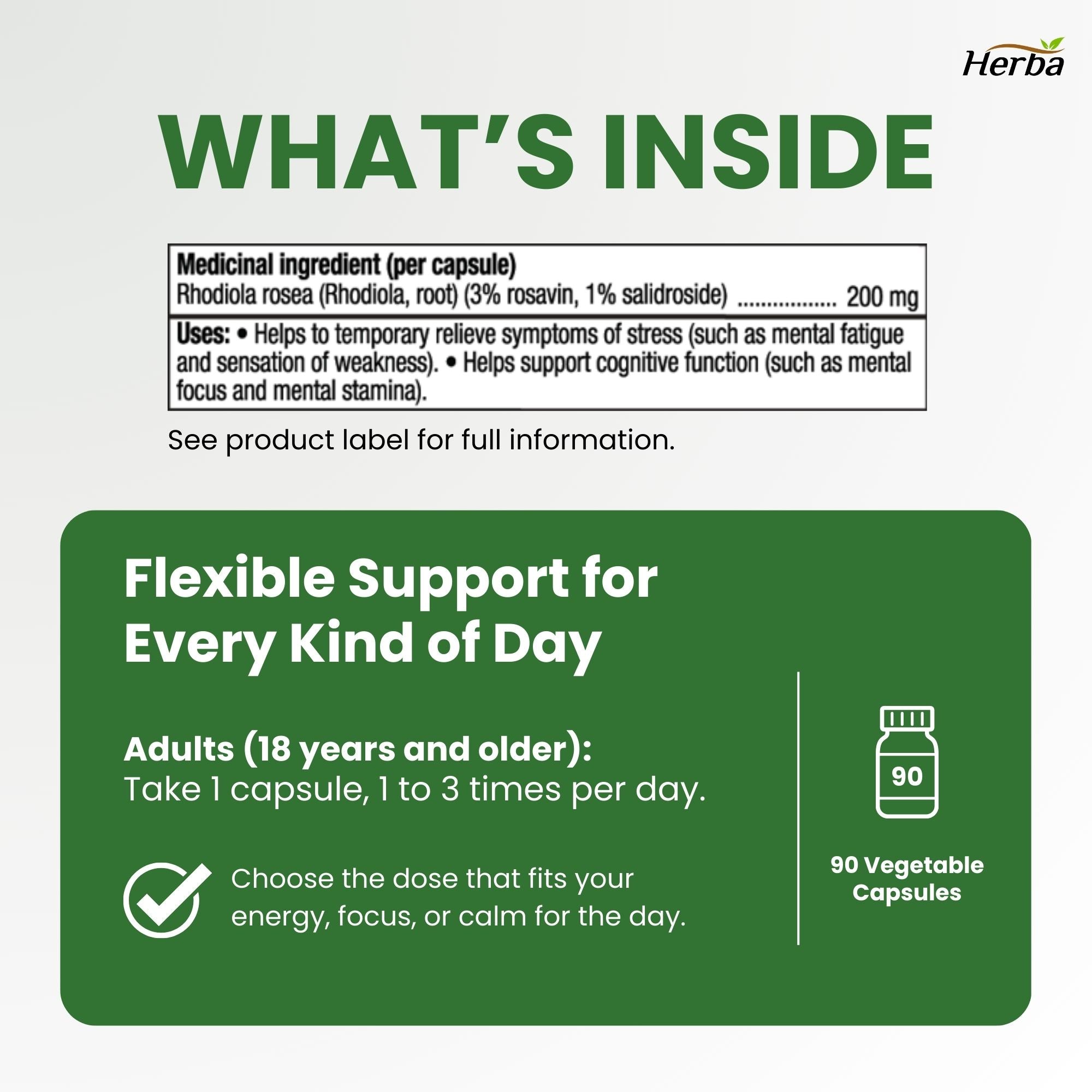 Rhodiola Rosea Supplement 200mg - 90 Vegetable Capsules | Made in Canada – 3% Rosavins and 1% Salidrosides