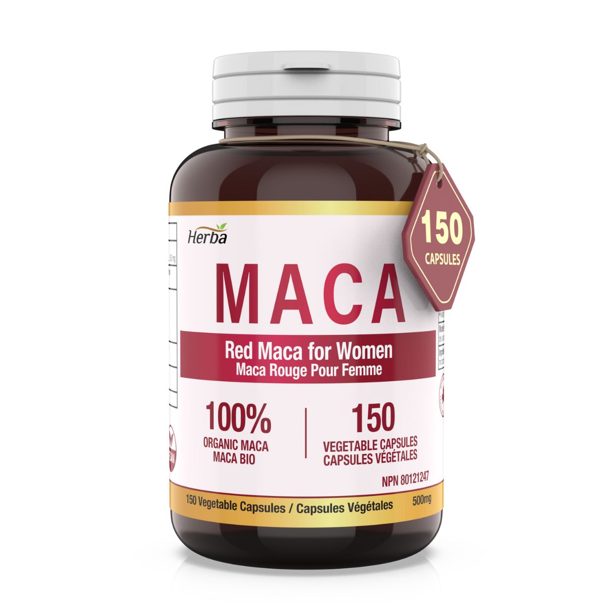 Gélules de Maca rouge biologique pour femme – 500 mg, 150 gélules