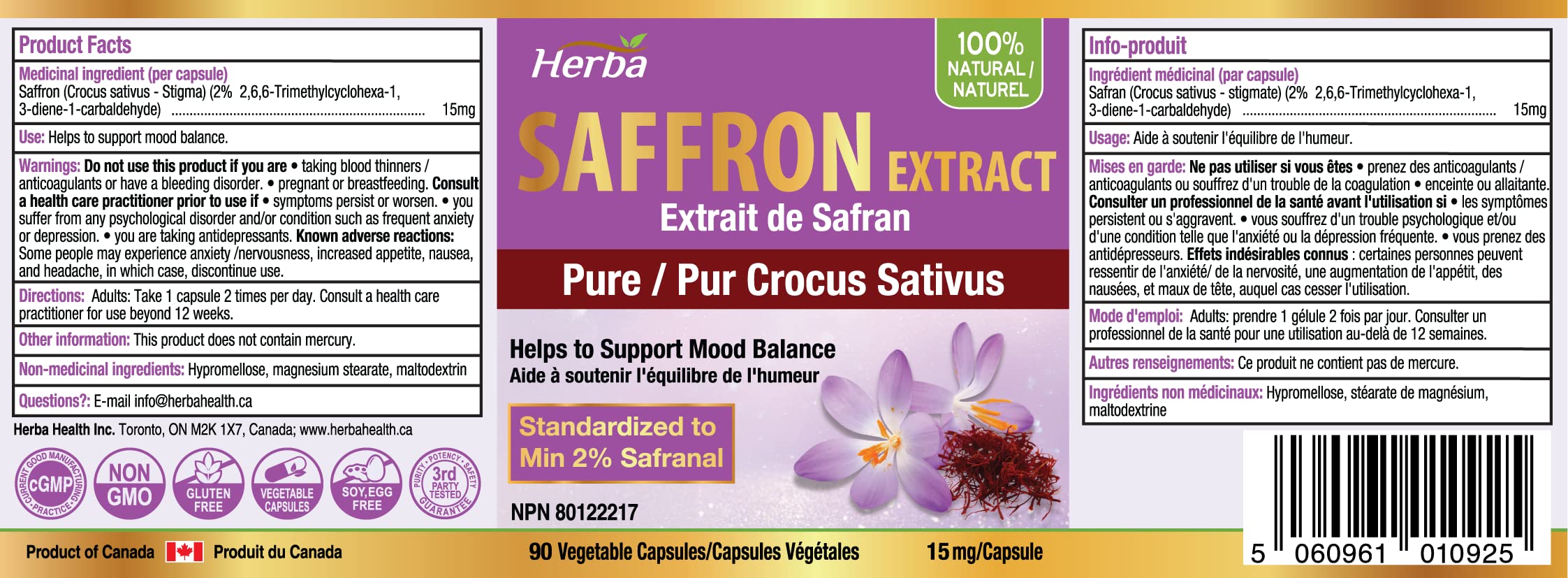 buy saffron supplement made in Canada