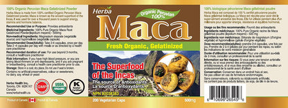 Herba Organic Peruvian Maca Capsules - 500mg, 200 Capsules