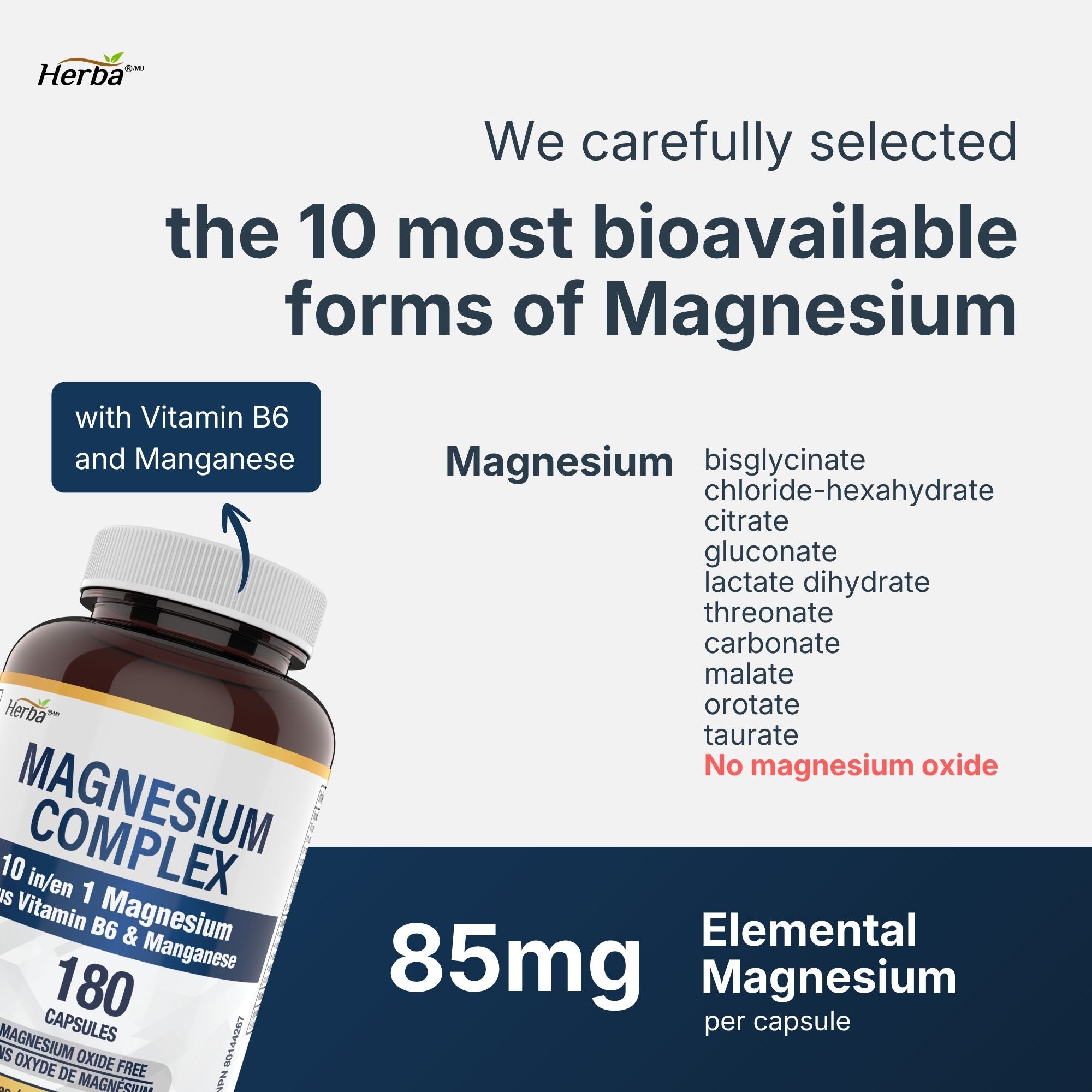 Magnesium Complex 10 in 1 – 180 Capsules | Magnesium Oxide Free | Made in Canada
