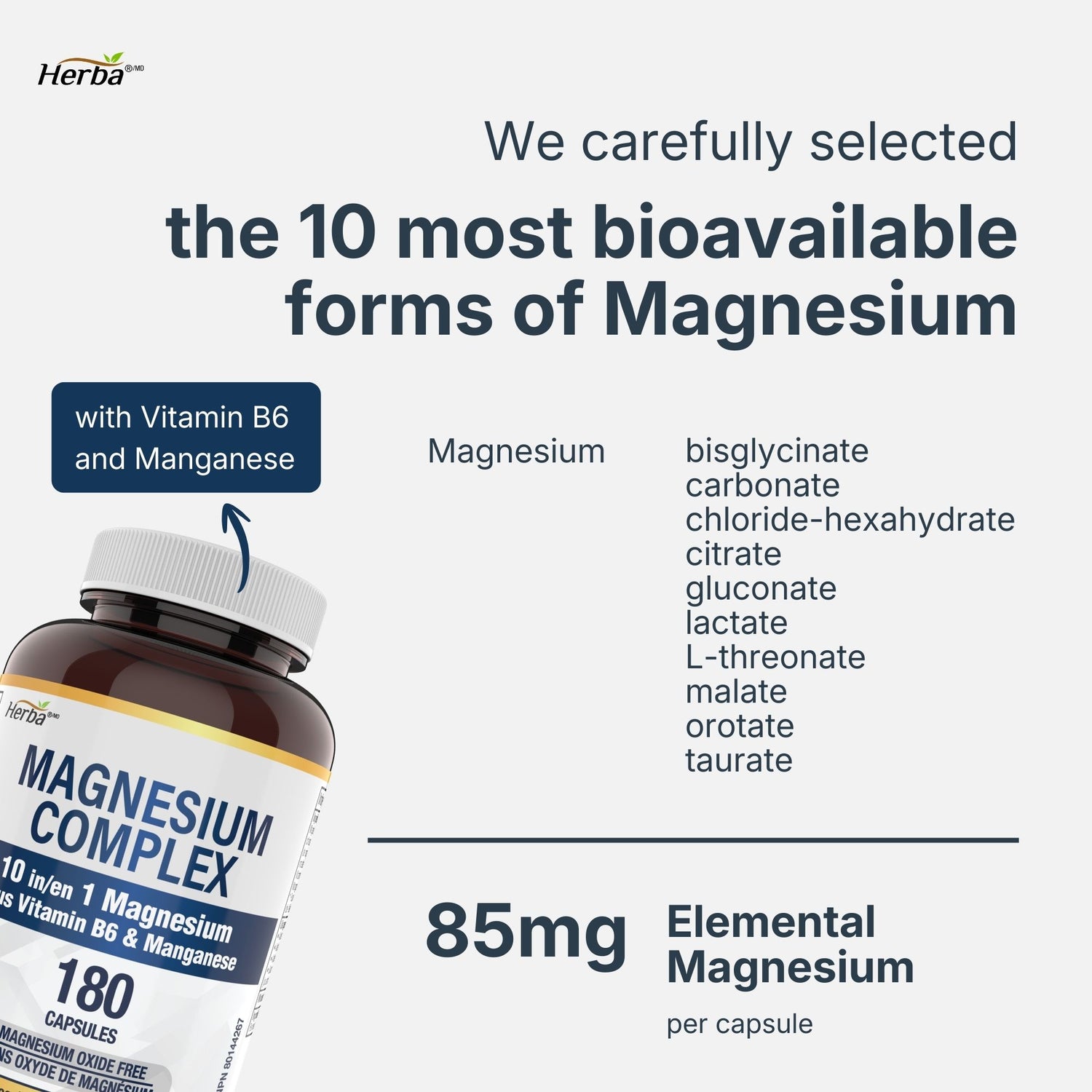 Complexe de Magnésium 10 en 1 – 180 Capsules | Sans oxyde de magnésium | Fabriqué au Canada