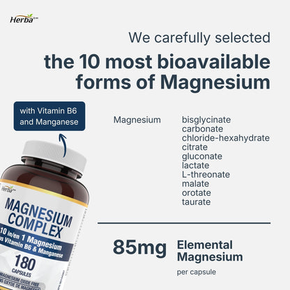 Complexe de Magnésium 10 en 1 – 180 Capsules | Sans oxyde de magnésium | Fabriqué au Canada