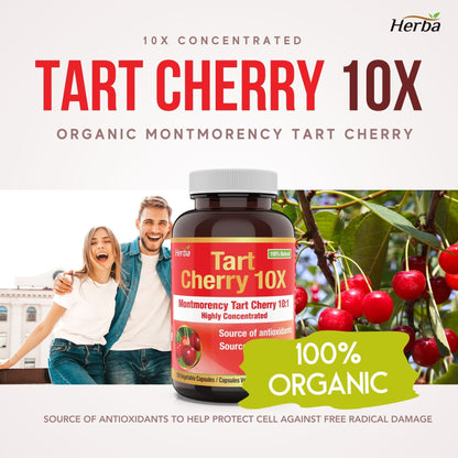 Organic Tart Cherry Extract Capsules – 120 Capsules | 10,000mg Per Day | Made in Canada
