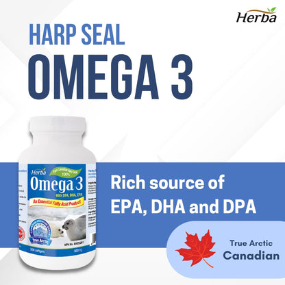 Herba Seal Oil Omega 3 Supplements – 300 Softgels | Made in Canada