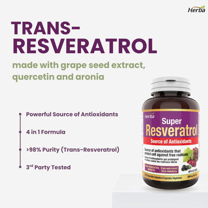 Complément de Resvératrol - 120 capsules | Trans-resvératrol avec échinacée, quercétine, extrait de pépins de raisin et aronia