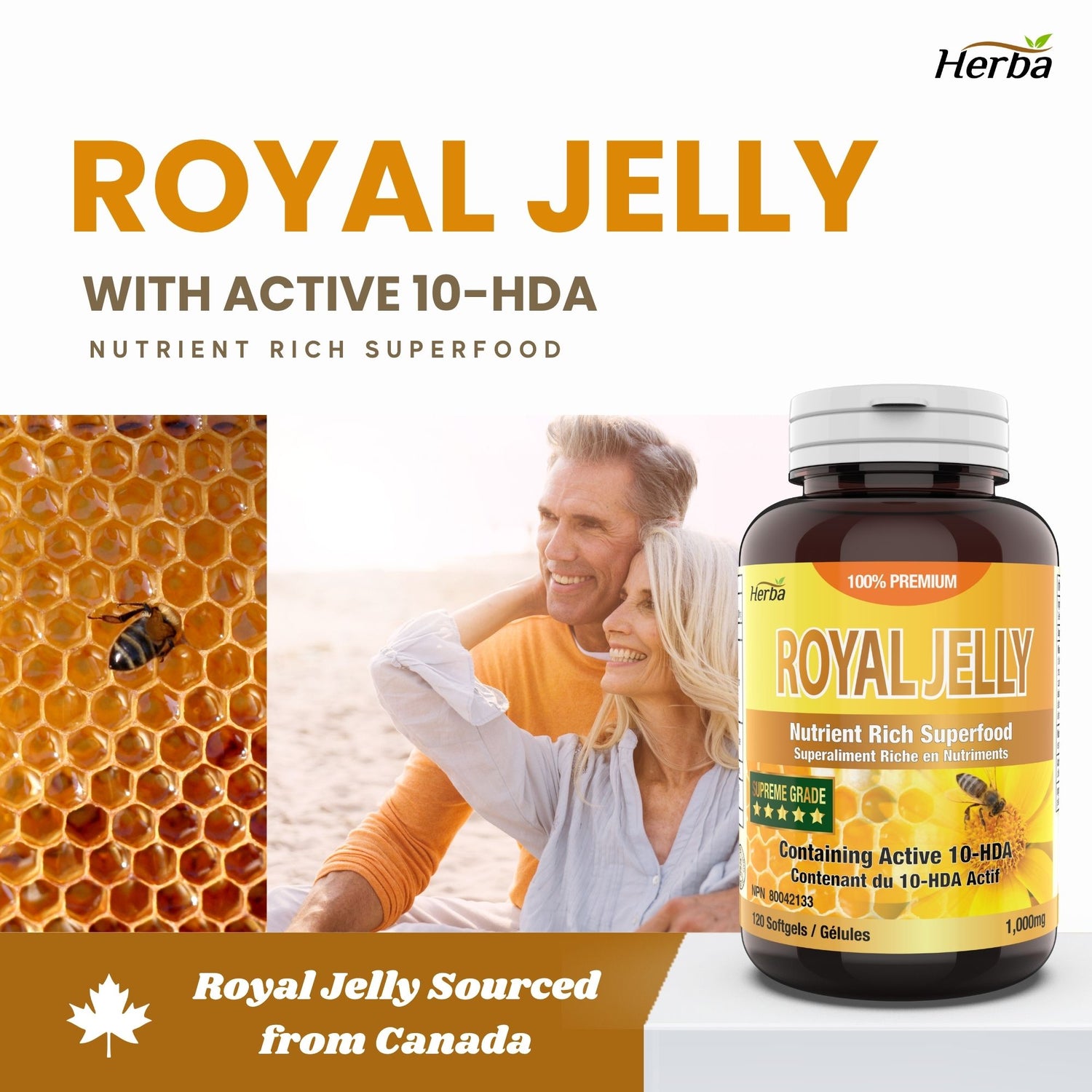 Capsules de gelée royale 1000mg - 120 gélules molles | Fabriqué au Canada