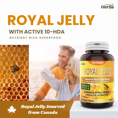 Capsules de gelée royale 1000mg - 120 gélules molles | Fabriqué au Canada