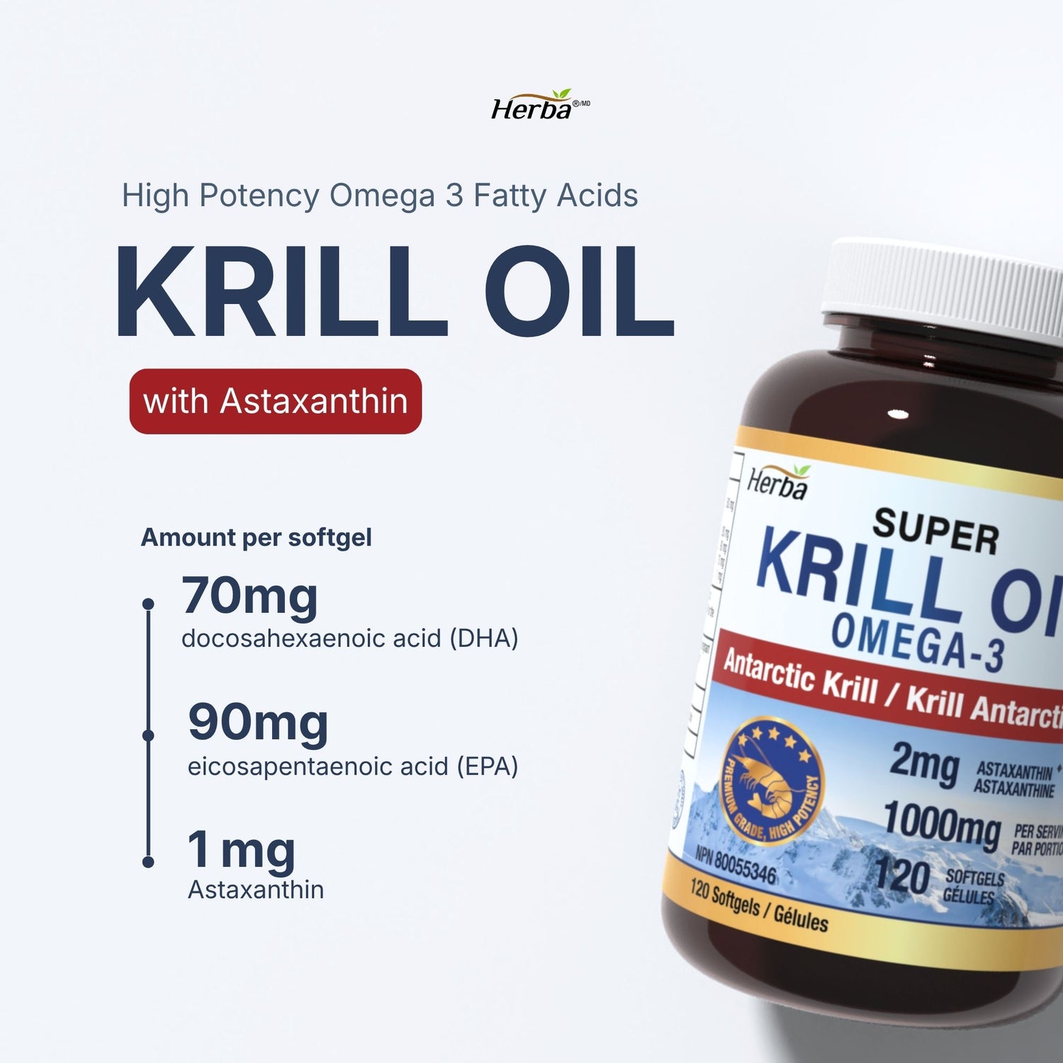 Antarctic Krill Oil 500mg - 120 Softgels | Made in Canada