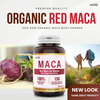 Organic Red Maca Capsules for Women – 500mg, 150 Capsules