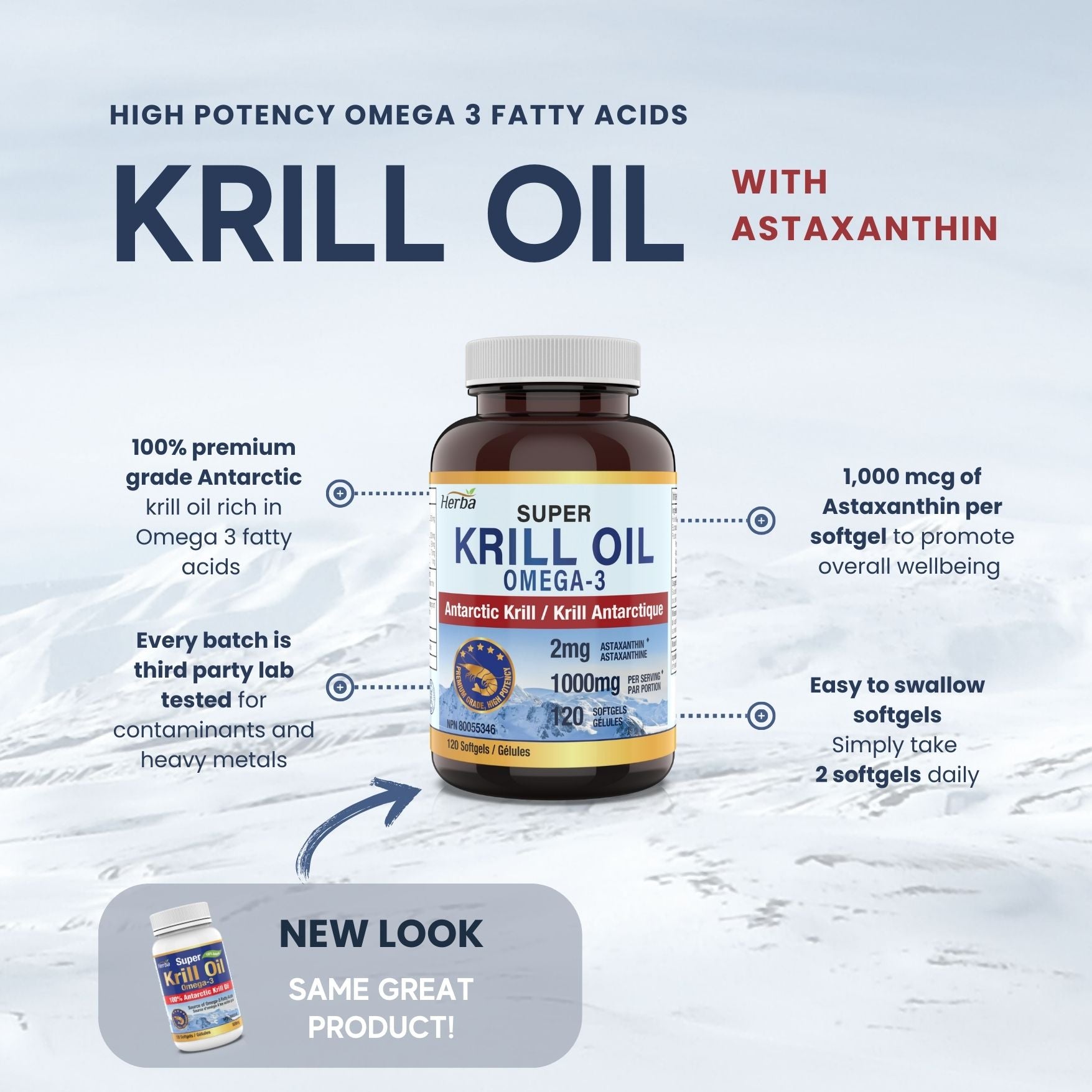 Antarctic Krill Oil 500mg - 120 Softgels | Made in Canada