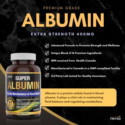 Albumin Protein Supplement – 240 Vegetable Capsules | Albumin Capsules with 16 Premium Ingredients