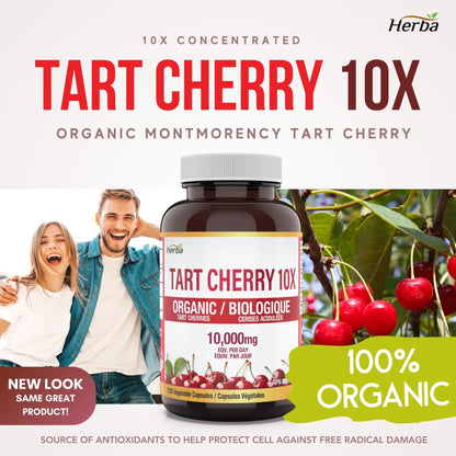 Organic Tart Cherry Extract Capsules – 120 Capsules | 10,000mg Per Day | Made in Canada