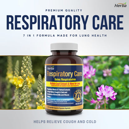 Respiratory Care - 120 Capsules | Lung Supplement with Mullein Leaf Extract | Made in Canada